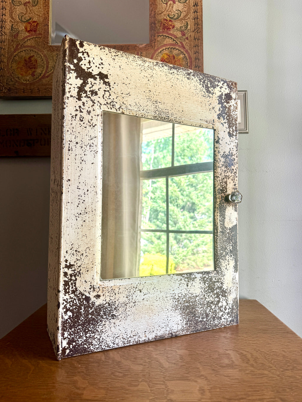 Distressed Painted Metal Mirror Medicine Cabinet ~ Rustic Metal Mirror Wall Cabinet