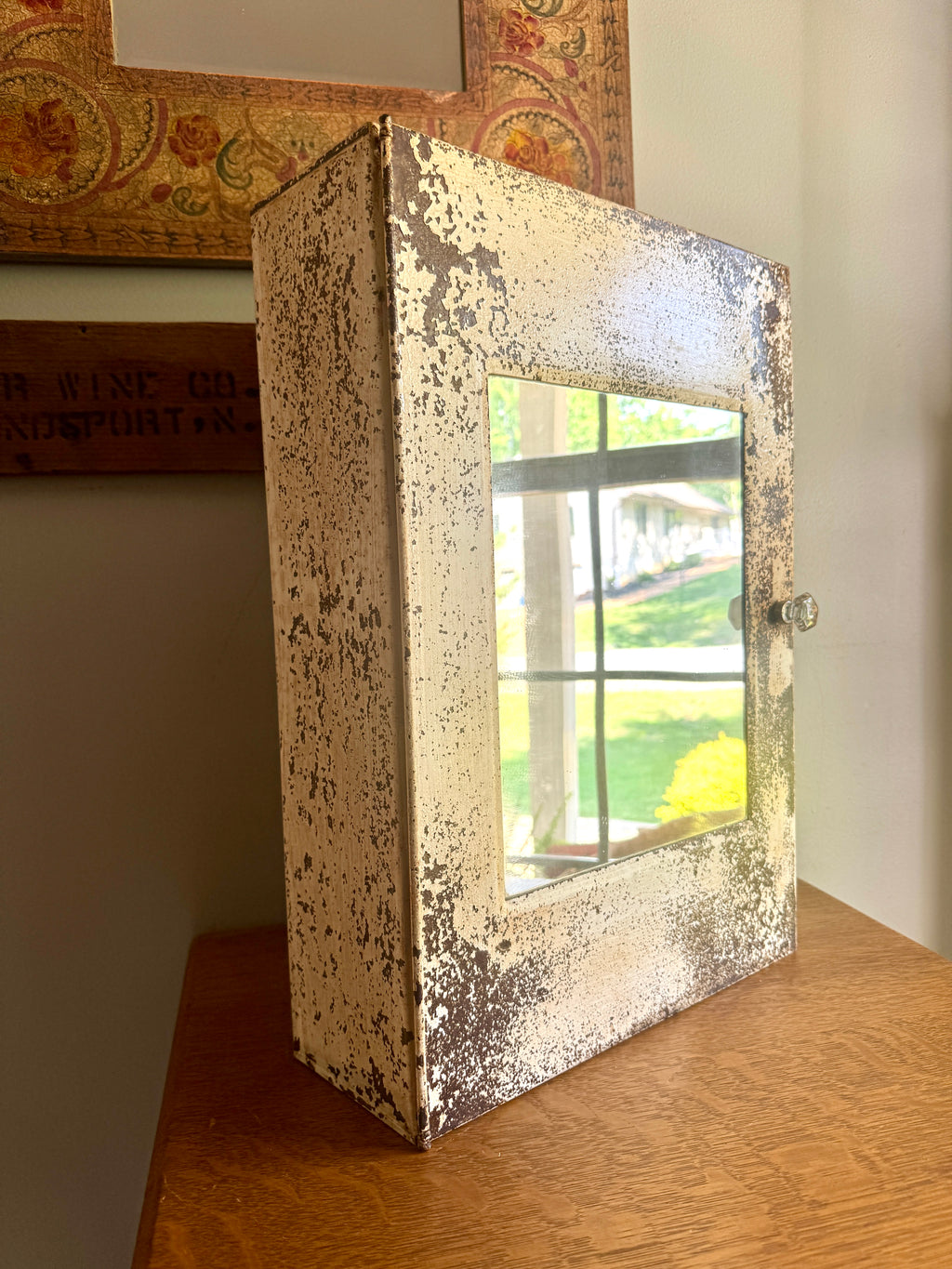Distressed Painted Metal Mirror Medicine Cabinet ~ Rustic Metal Mirror Wall Cabinet