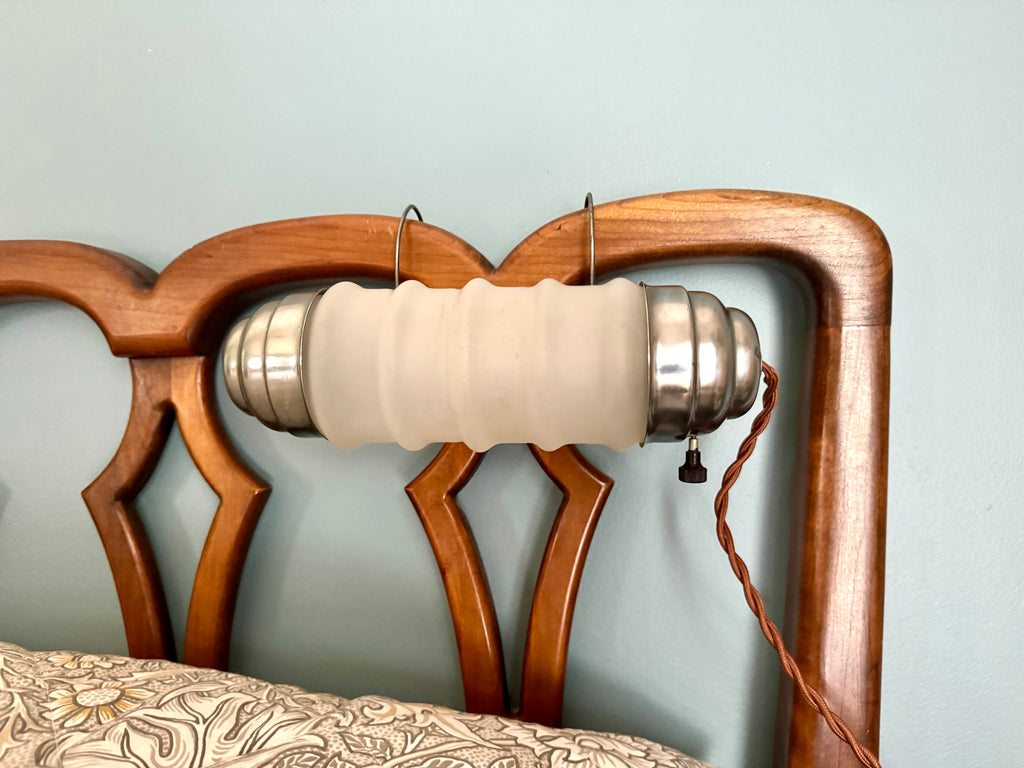 Art Deco Headboard Lamp | Aluminum and Glass Headboard Lamp | Art Deco Reading Lamp | In Bed Reading Lamp | Frosted Reading Lamp