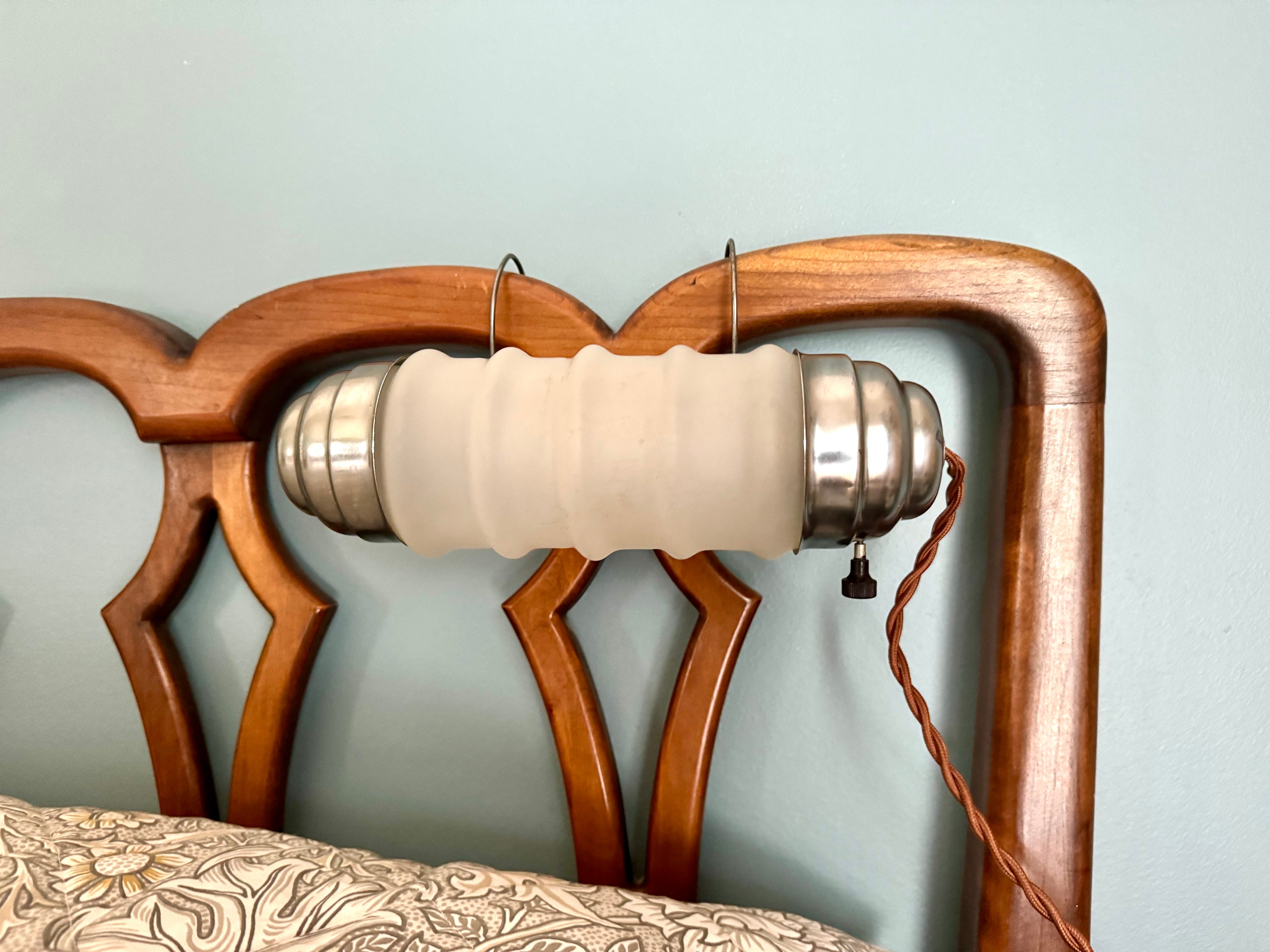 Art Deco Headboard Lamp | Aluminum and Glass Headboard Lamp | Art Deco Reading Lamp | In Bed Reading Lamp | Frosted Reading Lamp