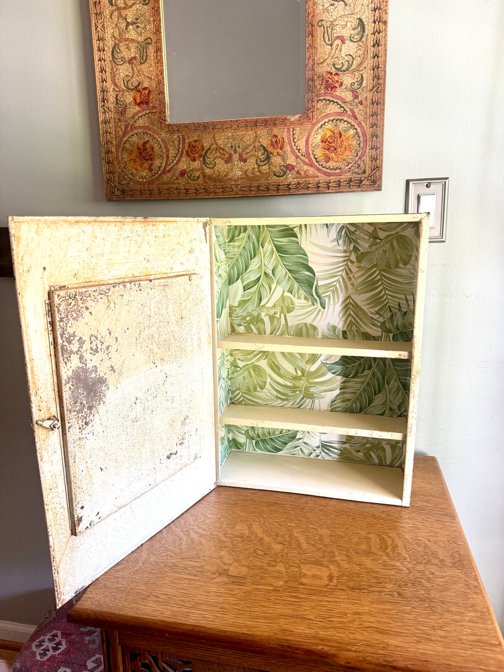 Distressed Painted Metal Mirror Medicine Cabinet ~ Rustic Metal Mirror Wall Cabinet