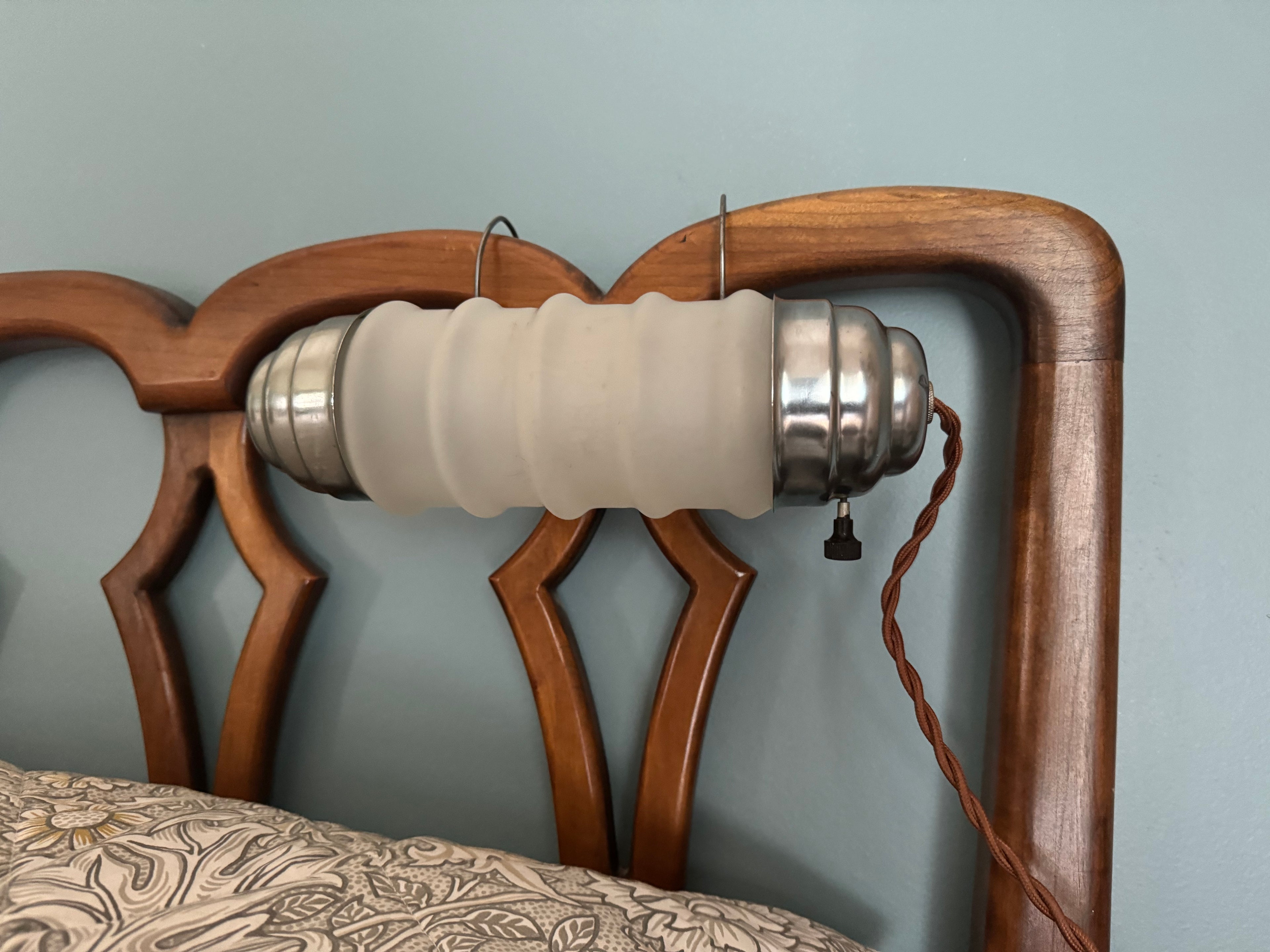 Art Deco Headboard Lamp | Aluminum and Glass Headboard Lamp | Art Deco Reading Lamp | In Bed Reading Lamp | Frosted Reading Lamp