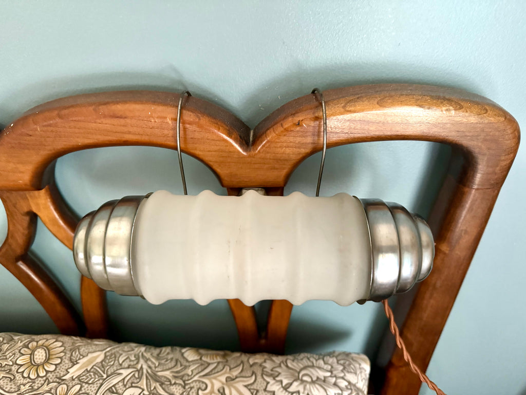 Art Deco Headboard Lamp | Aluminum and Glass Headboard Lamp | Art Deco Reading Lamp | In Bed Reading Lamp | Frosted Reading Lamp
