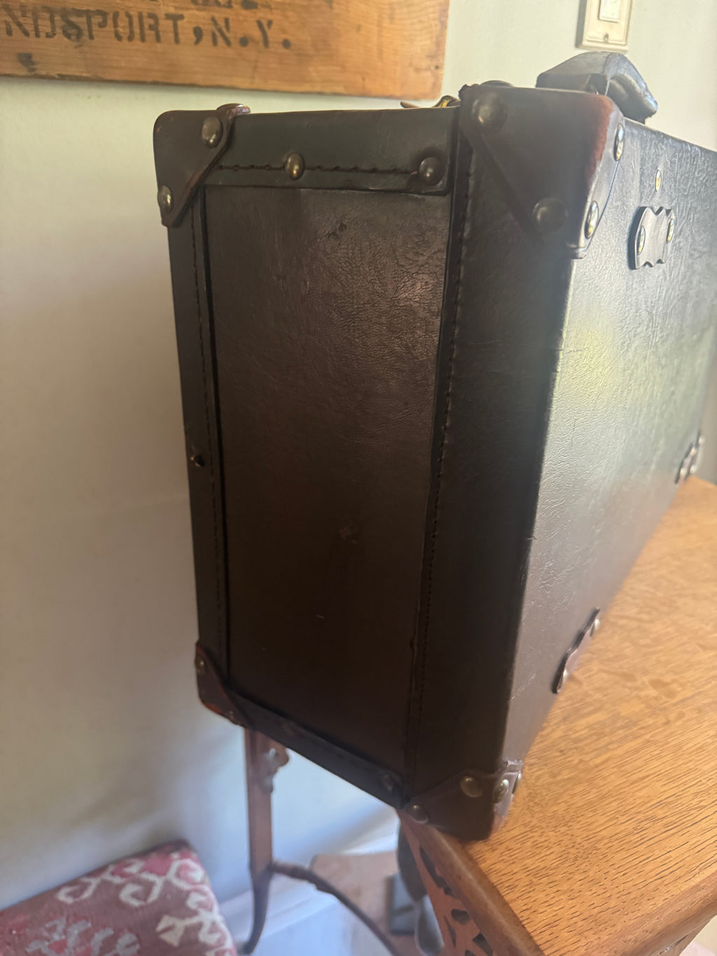1930's Brown Leather Wrapped Suitcase ~ Antique Luggage ~ Vintage Travel Case