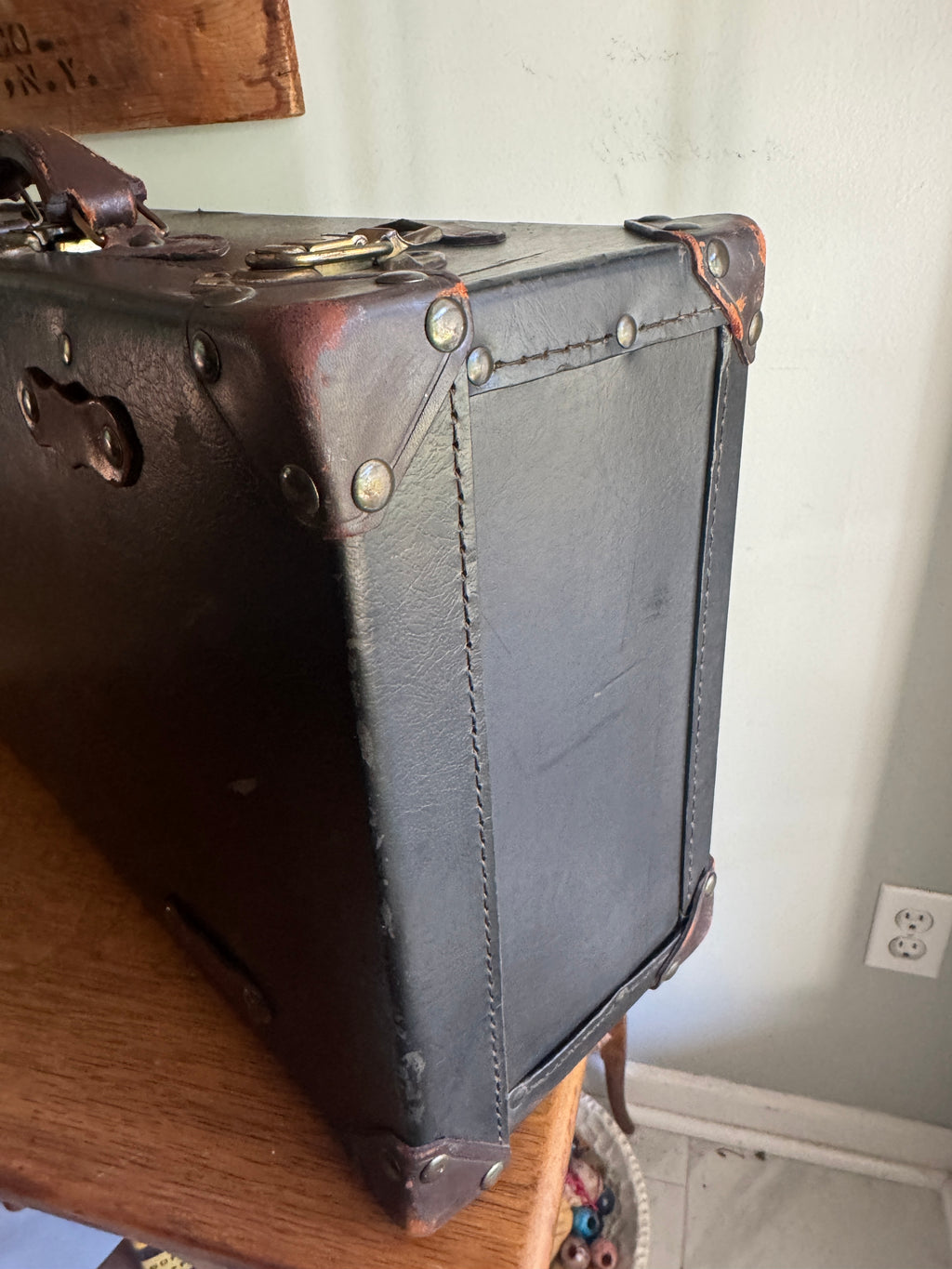 1930's Brown Leather Wrapped Suitcase ~ Antique Luggage ~ Vintage Travel Case