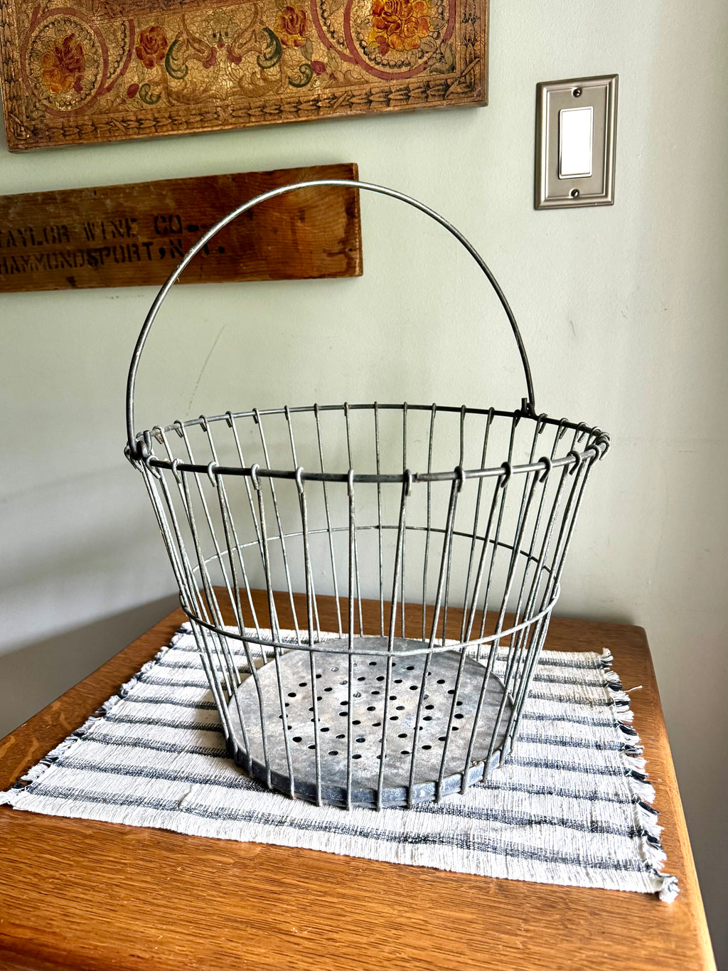 Industrial Wire Vegetable Basket | Wire Egg Basket | Round Gathering Basket | Wire Harvest Basket | Metal Garden Basket With Handle