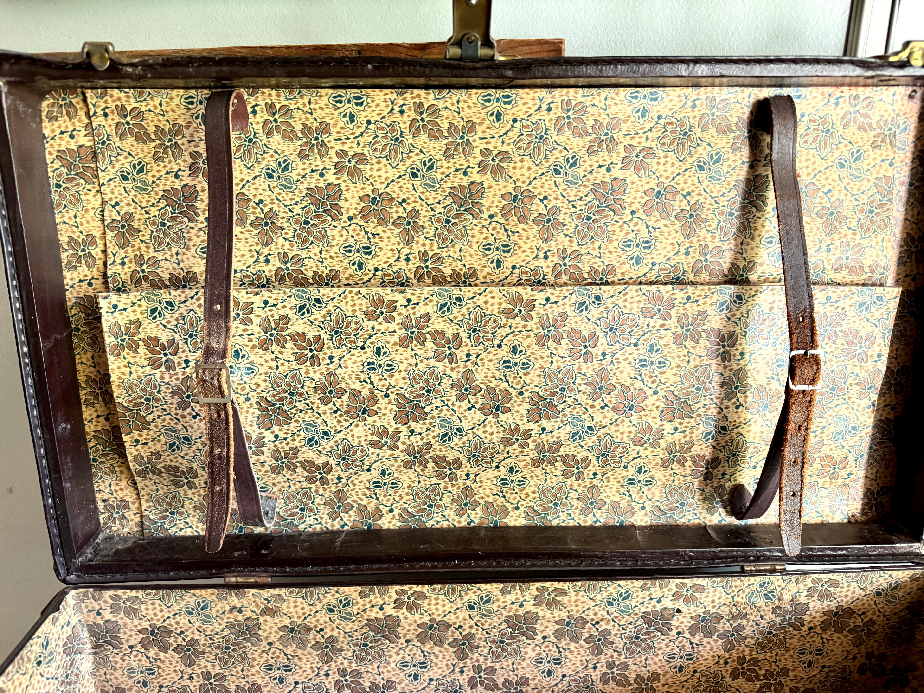 1930's Brown Leather Wrapped Suitcase ~ Antique Luggage ~ Vintage Travel Case