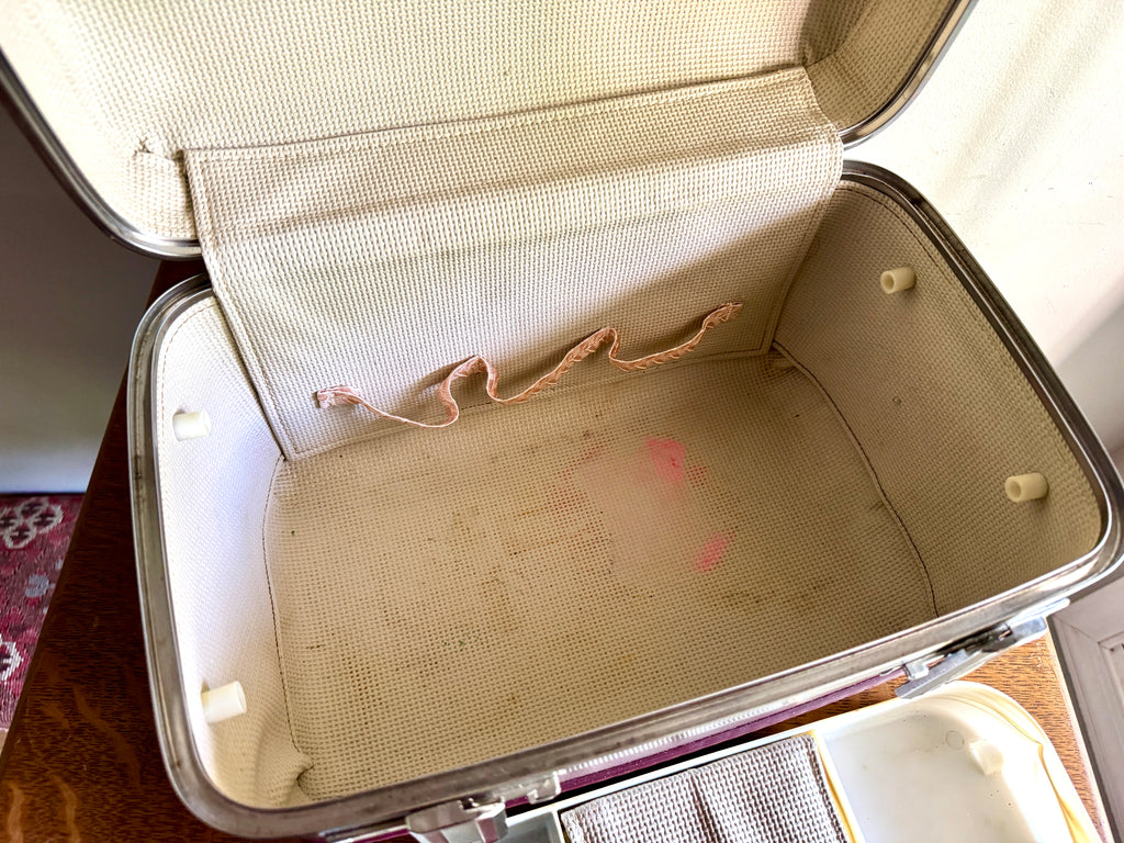 70's American Tourister Burgundy Train Case with Tray and Mirror ~ Burgundy Cosmetic Case