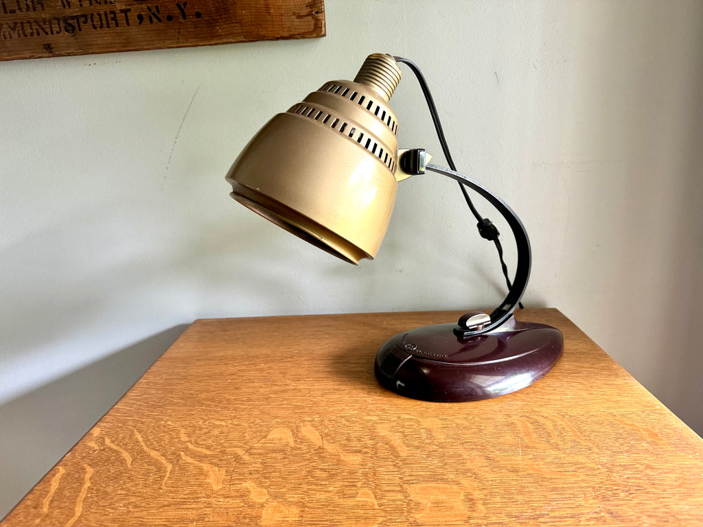 General Electric Table Lamp | General Electric Infrared Lamp | Bakelite Base Coned Shade Desk Lamp | Adjustable Drafting Lamp