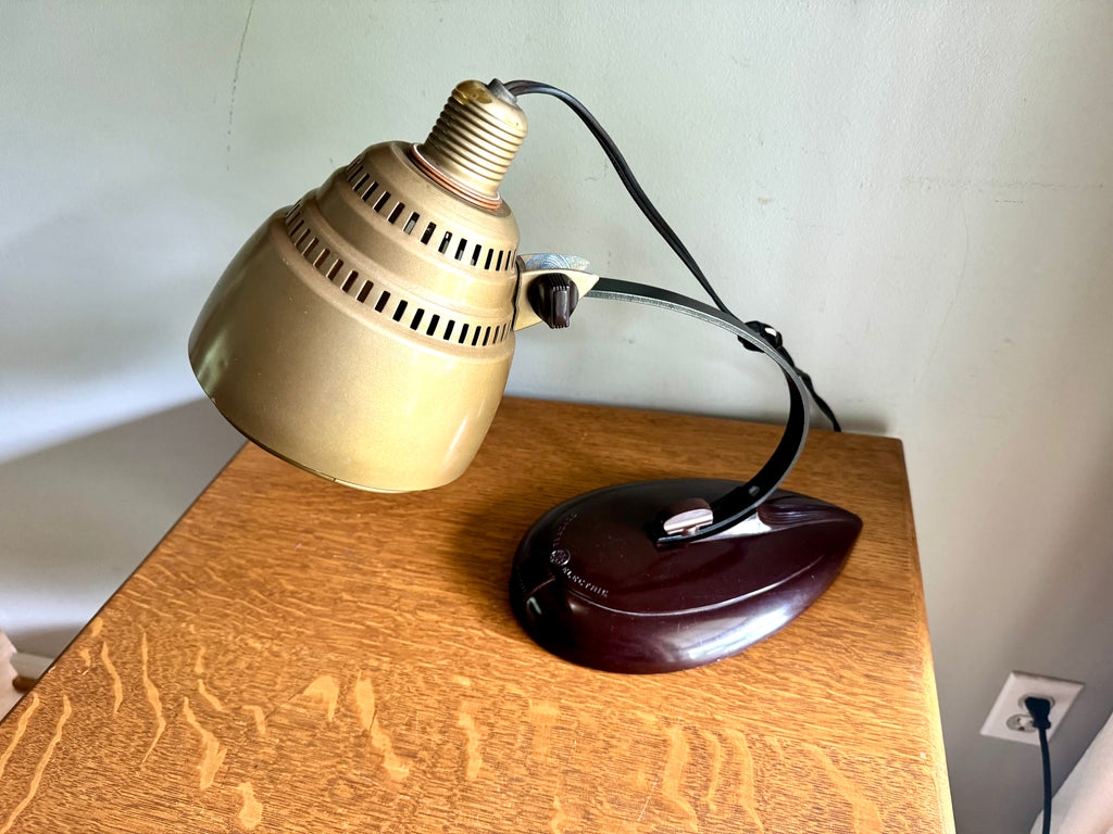 General Electric Table Lamp | General Electric Infrared Lamp | Bakelite Base Coned Shade Desk Lamp | Adjustable Drafting Lamp