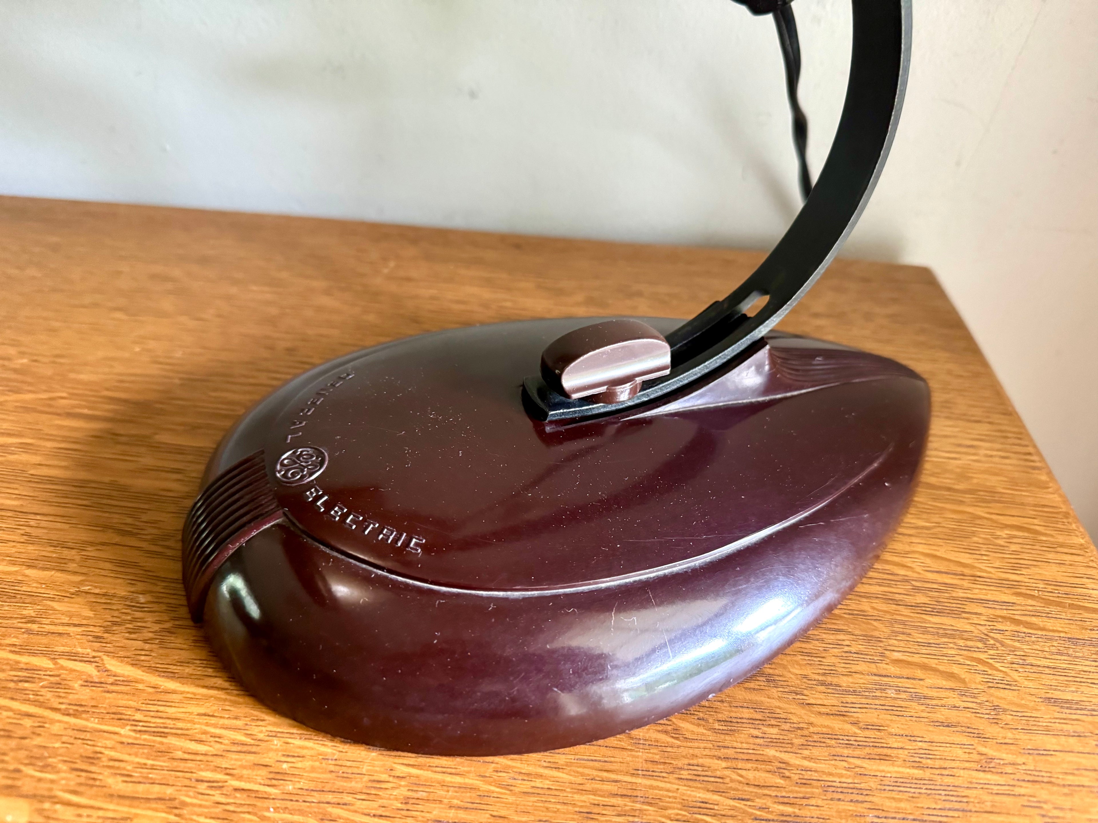 General Electric Table Lamp | General Electric Infrared Lamp | Bakelite Base Coned Shade Desk Lamp | Adjustable Drafting Lamp