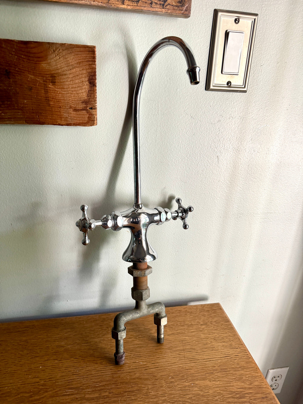 1930's Crane Chrome Gooseneck Faucet ~ Antique Crane Ceramic Button Faucet