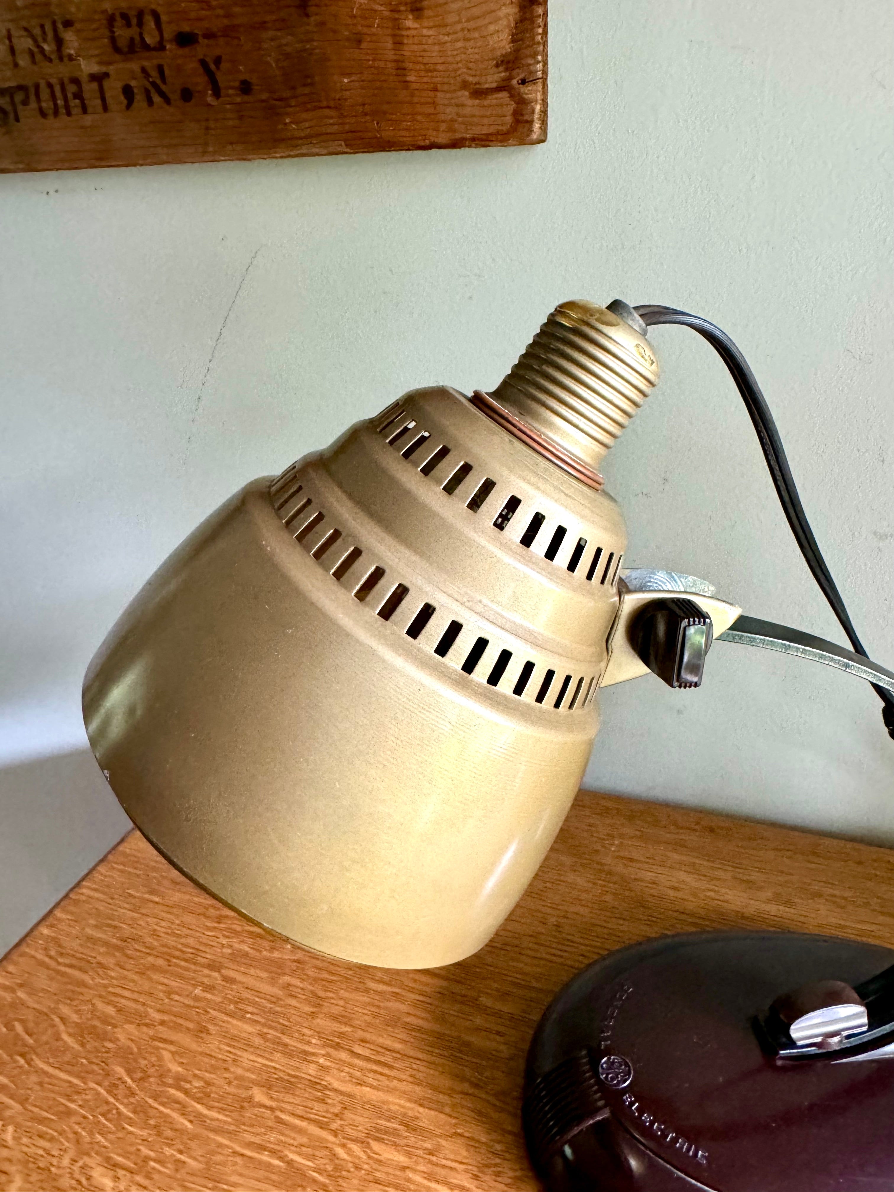 General Electric Table Lamp | General Electric Infrared Lamp | Bakelite Base Coned Shade Desk Lamp | Adjustable Drafting Lamp