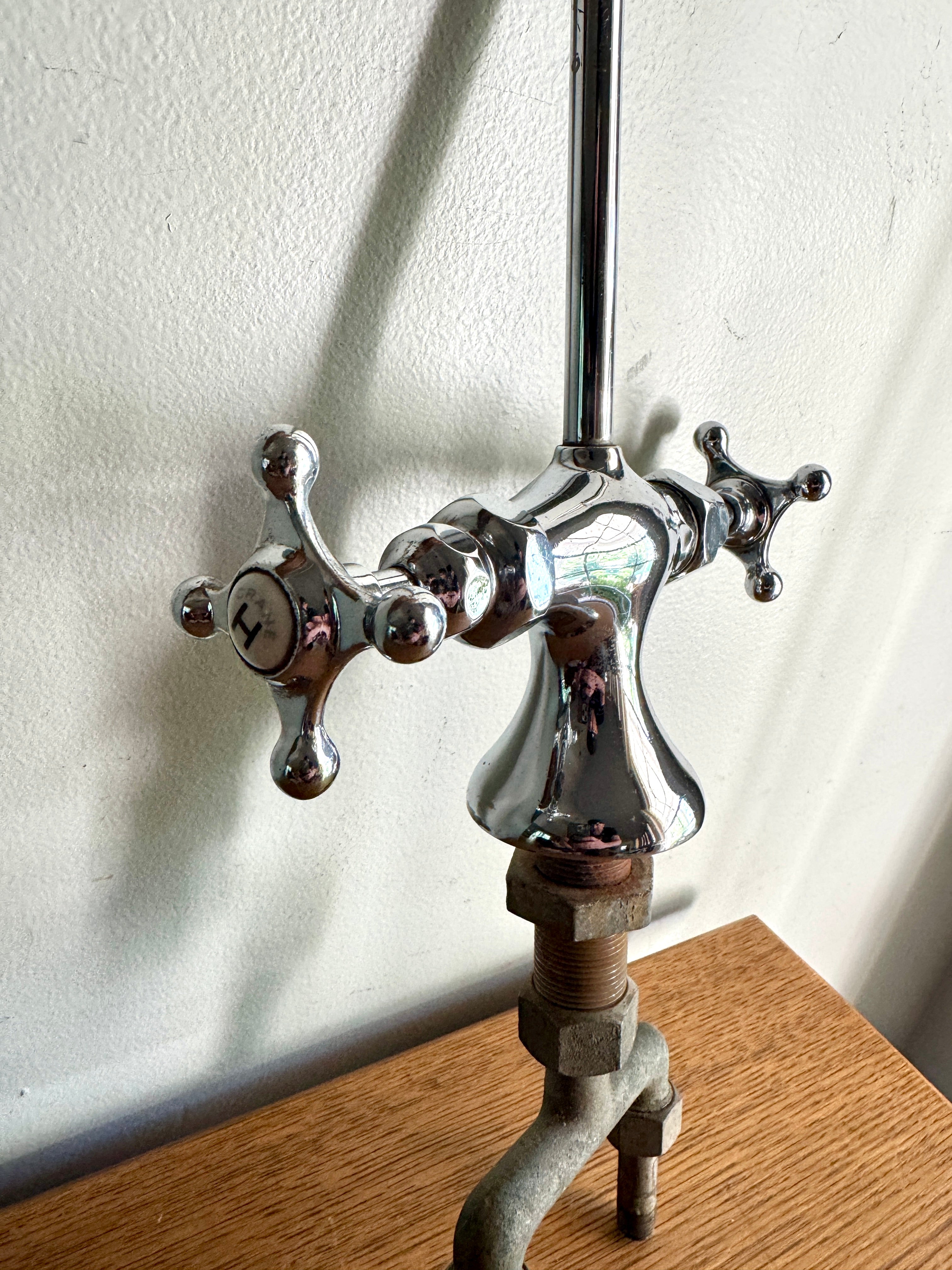 1930's Crane Chrome Gooseneck Faucet ~ Antique Crane Ceramic Button Faucet