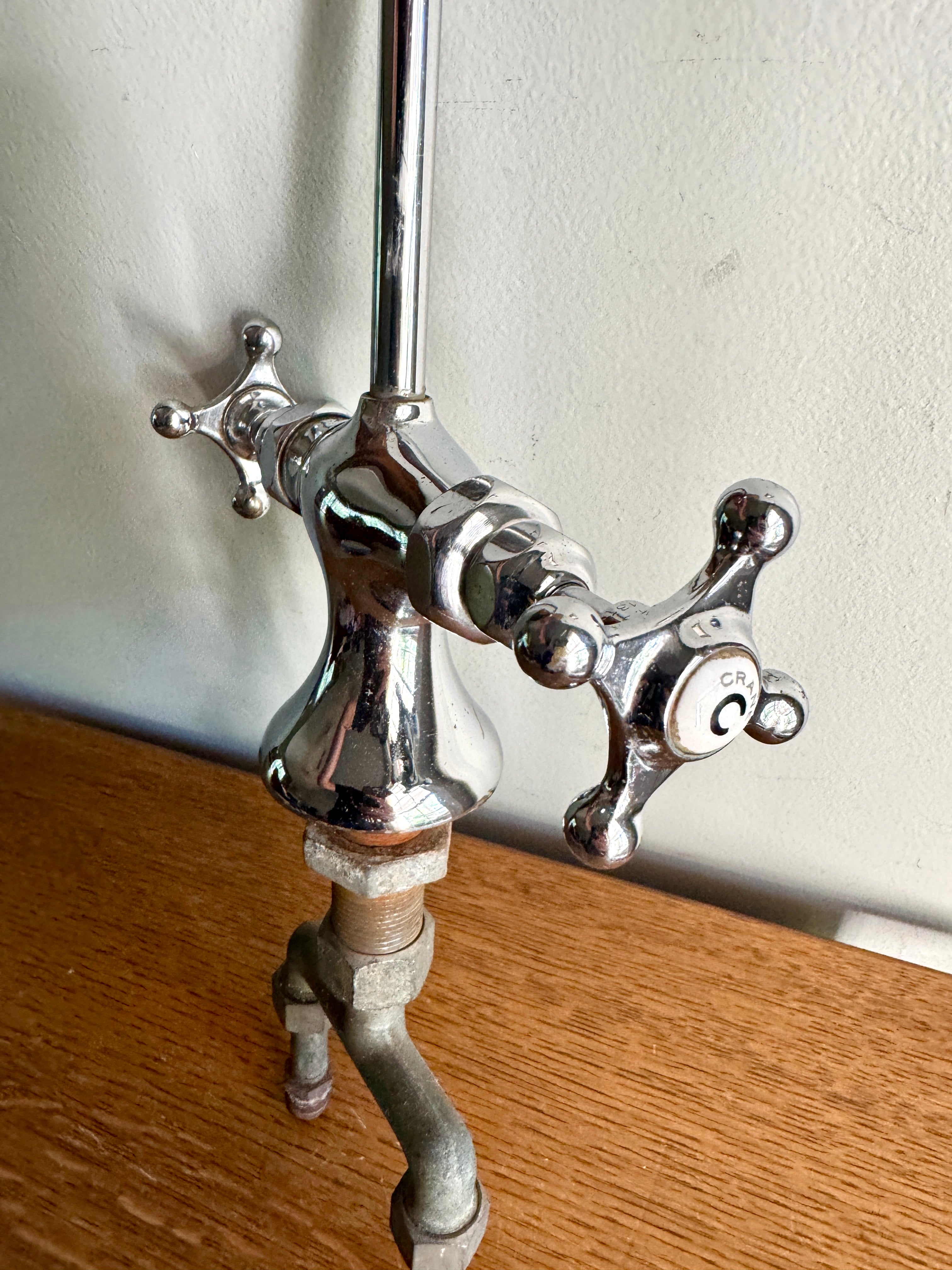 1930's Crane Chrome Gooseneck Faucet ~ Antique Crane Ceramic Button Faucet