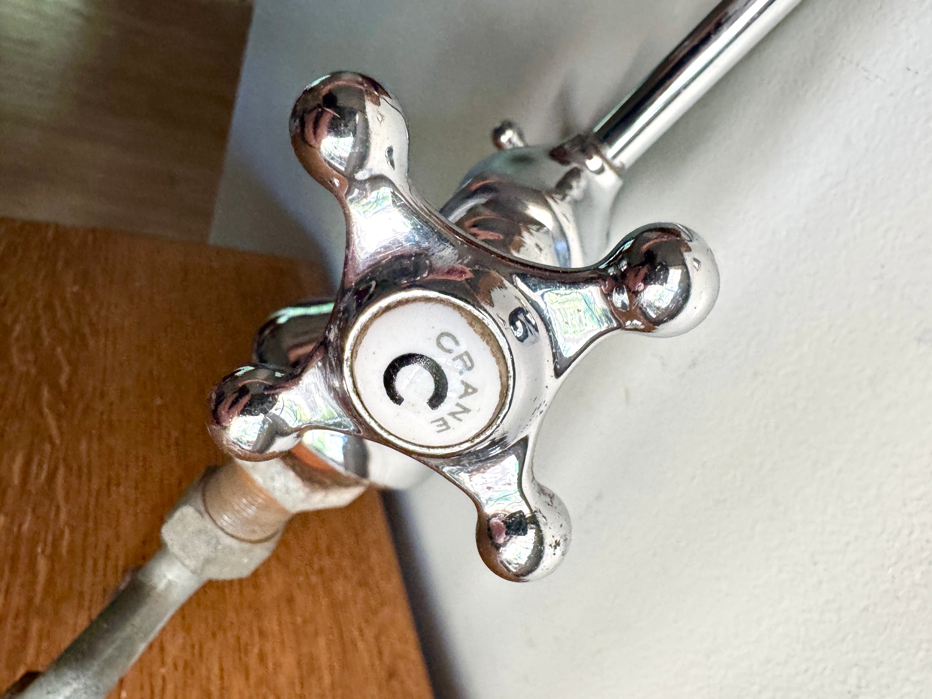 1930's Crane Chrome Gooseneck Faucet ~ Antique Crane Ceramic Button Faucet