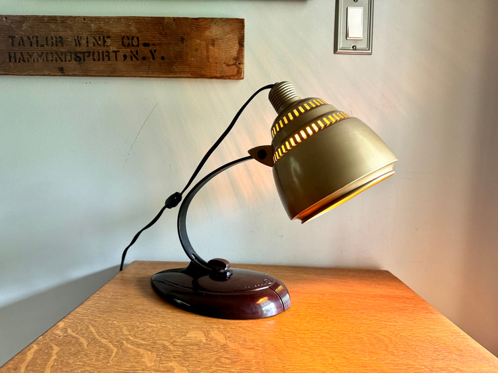 General Electric Table Lamp | General Electric Infrared Lamp | Bakelite Base Coned Shade Desk Lamp | Adjustable Drafting Lamp