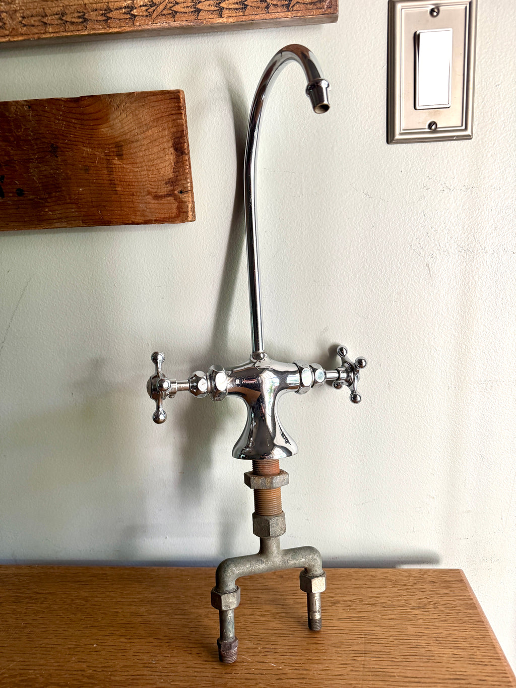 1930's Crane Chrome Gooseneck Faucet ~ Antique Crane Ceramic Button Faucet