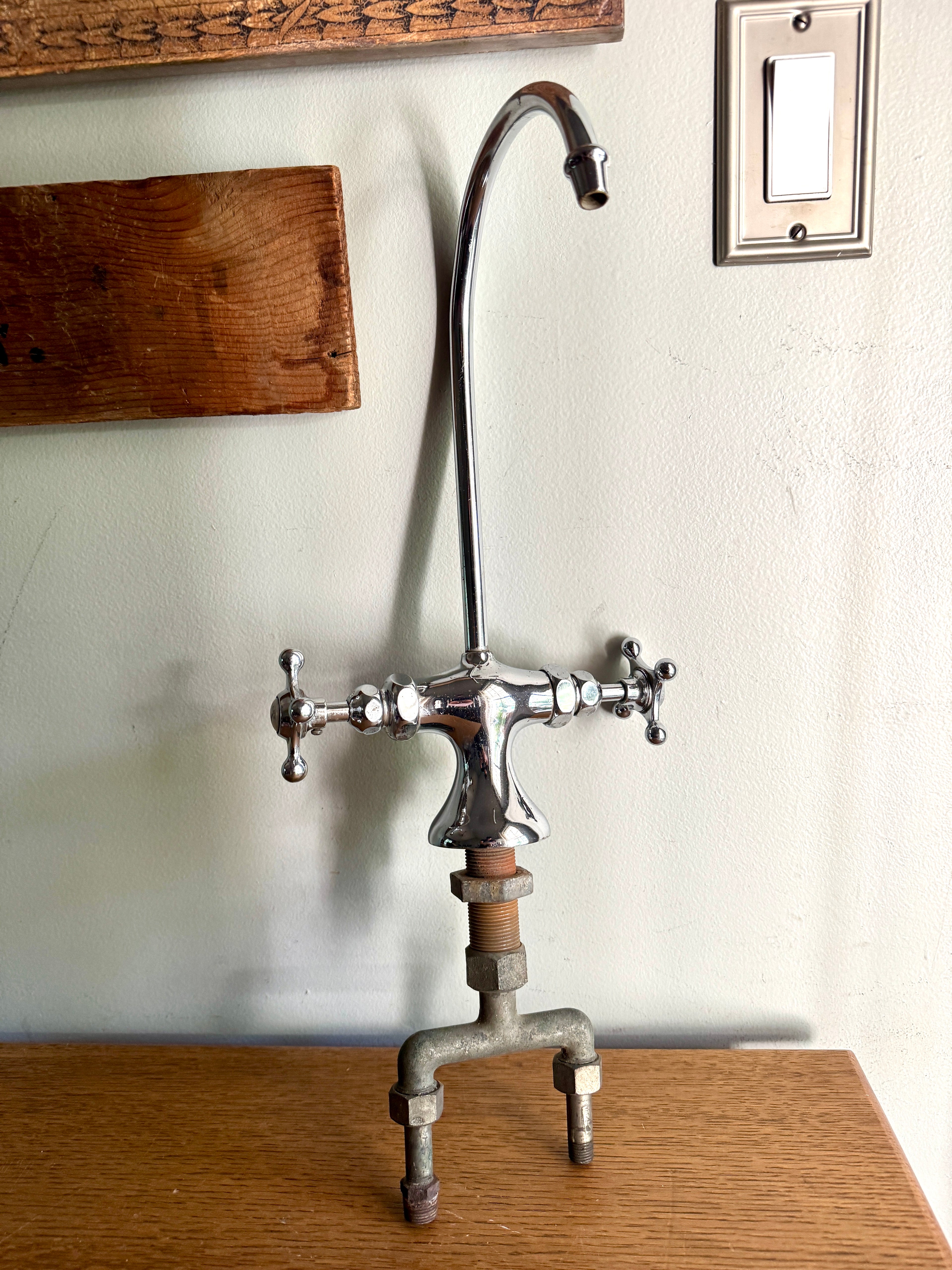 1930's Crane Chrome Gooseneck Faucet ~ Antique Crane Ceramic Button Faucet