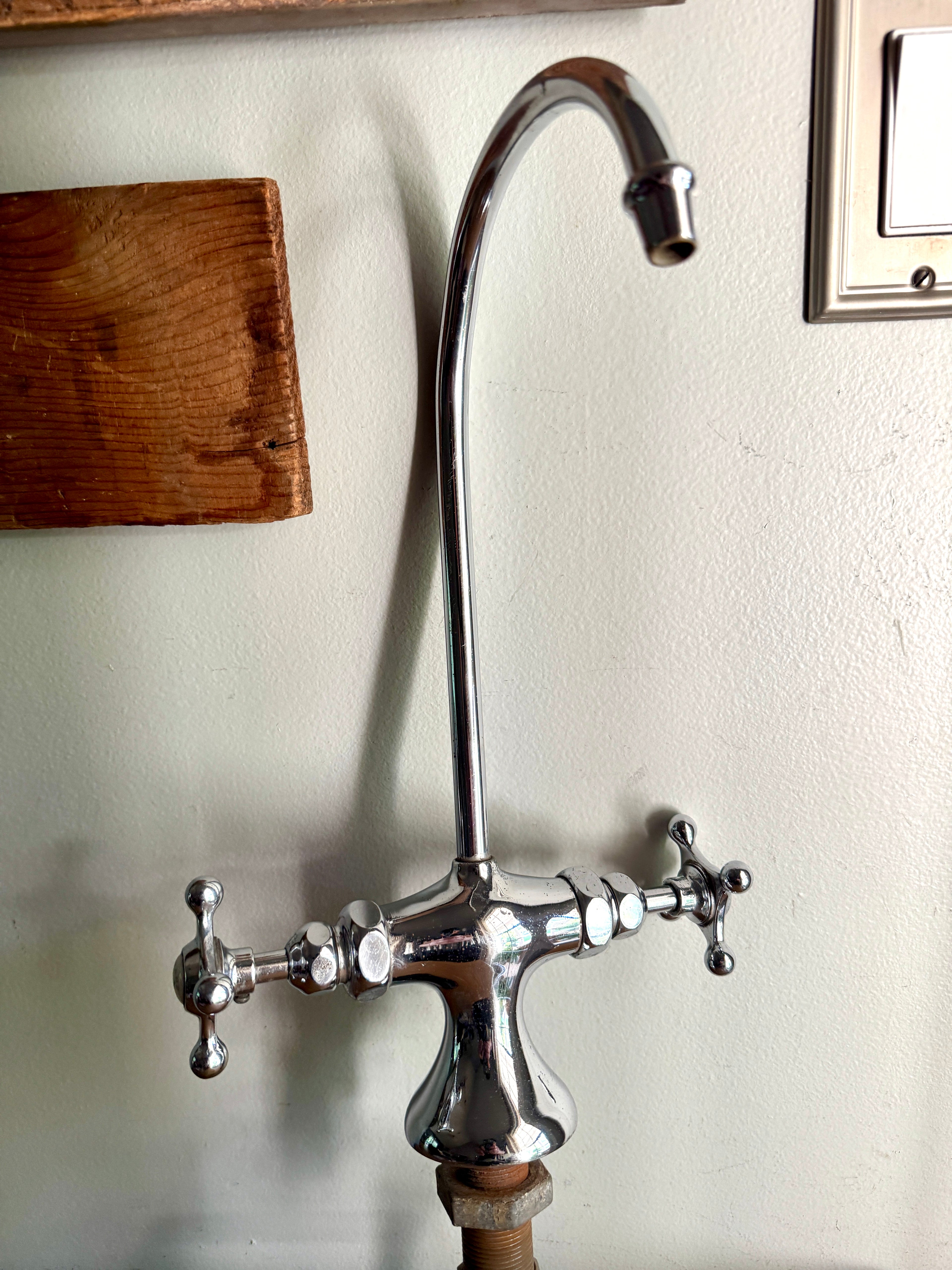 1930's Crane Chrome Gooseneck Faucet ~ Antique Crane Ceramic Button Faucet
