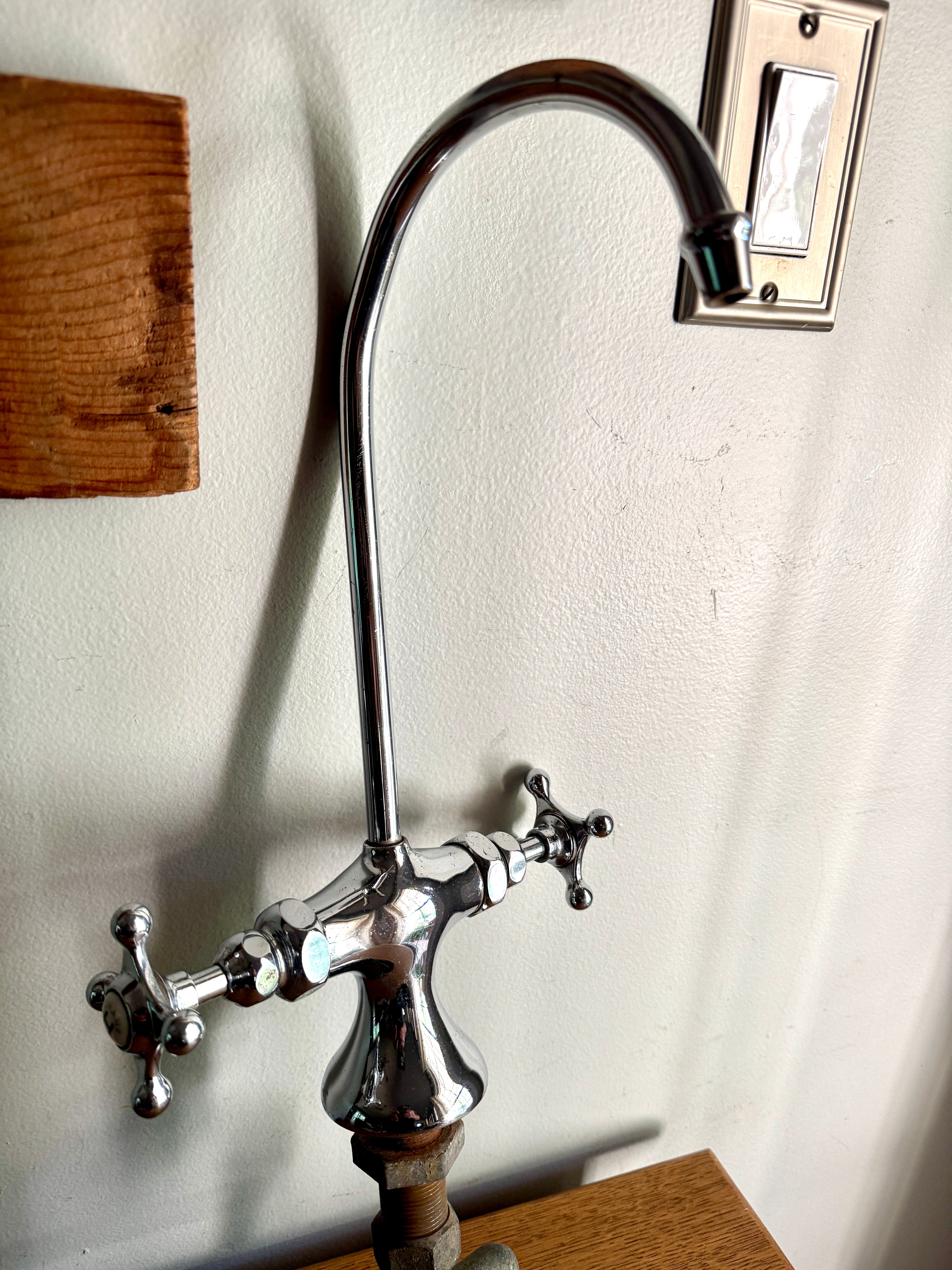 1930's Crane Chrome Gooseneck Faucet ~ Antique Crane Ceramic Button Faucet