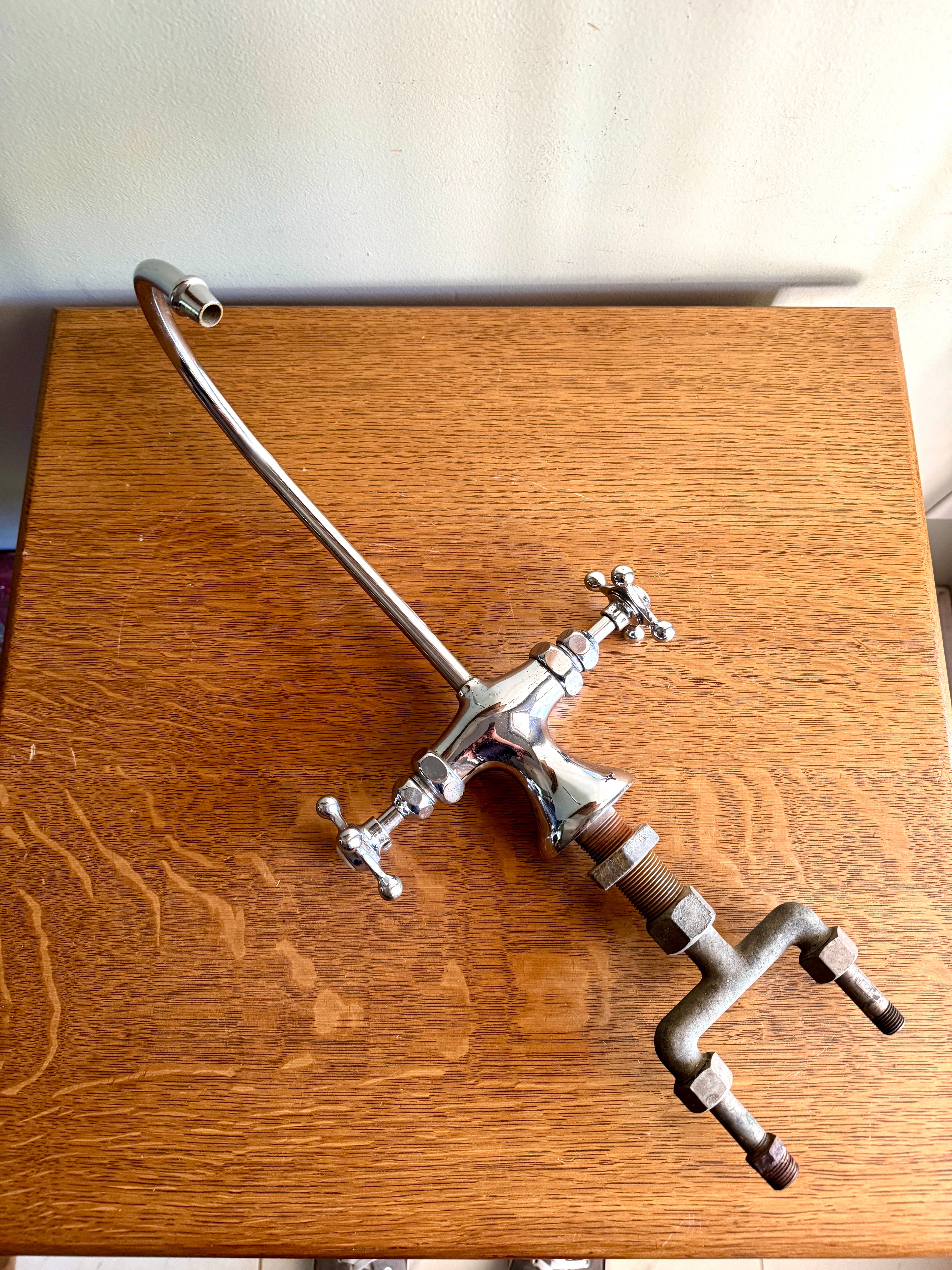 1930's Crane Chrome Gooseneck Faucet ~ Antique Crane Ceramic Button Faucet