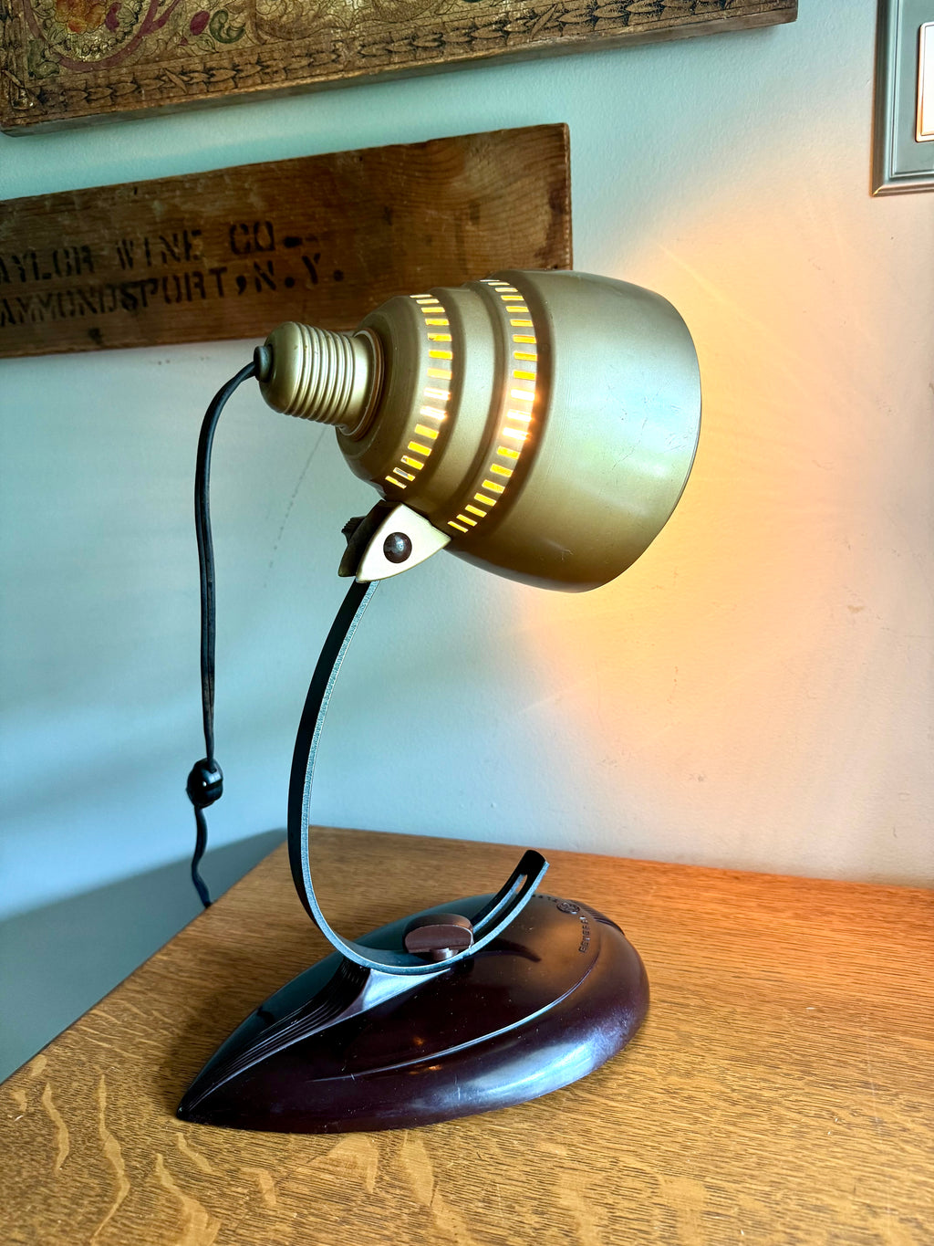 General Electric Table Lamp | General Electric Infrared Lamp | Bakelite Base Coned Shade Desk Lamp | Adjustable Drafting Lamp