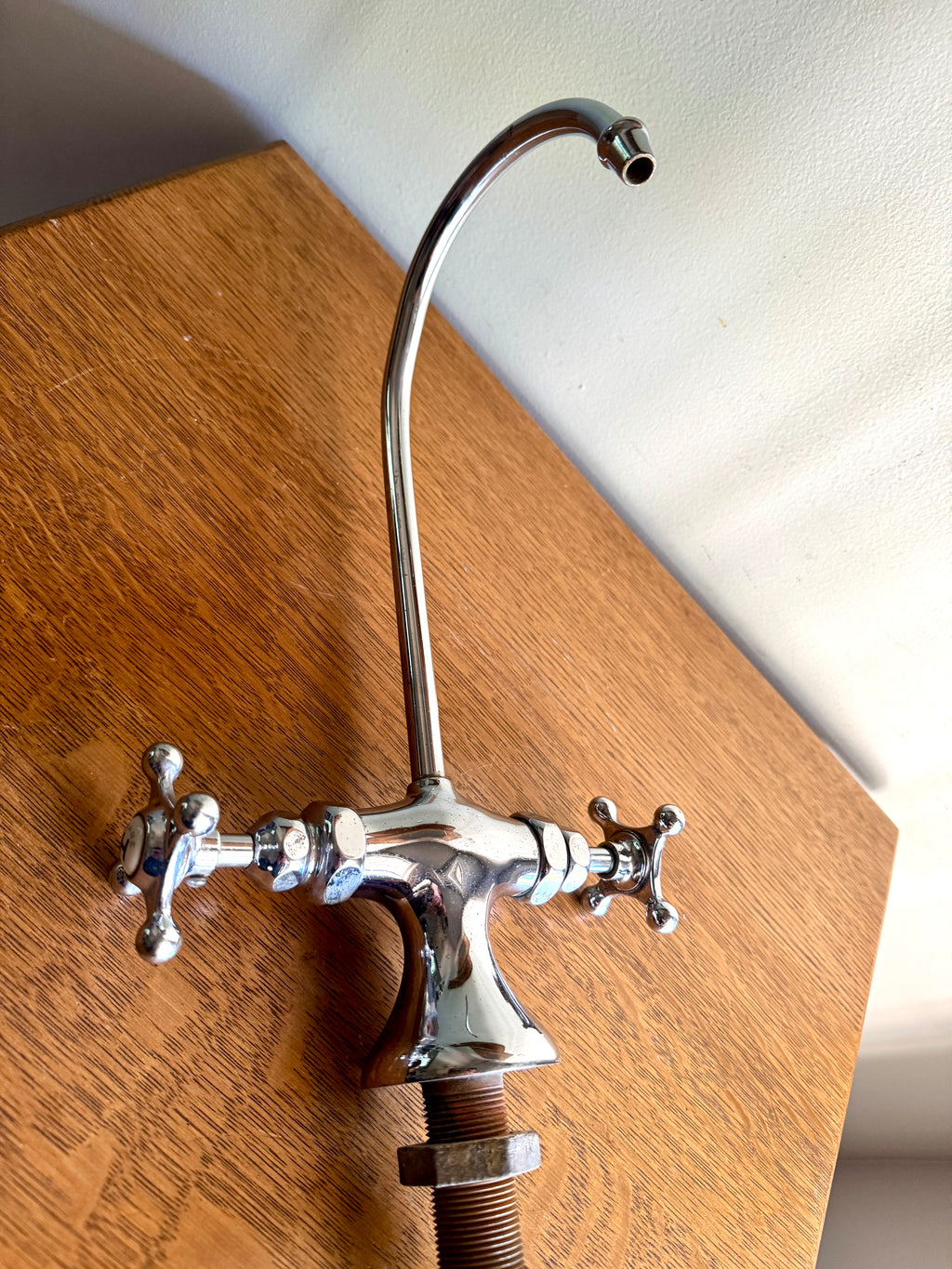 1930's Crane Chrome Gooseneck Faucet ~ Antique Crane Ceramic Button Faucet