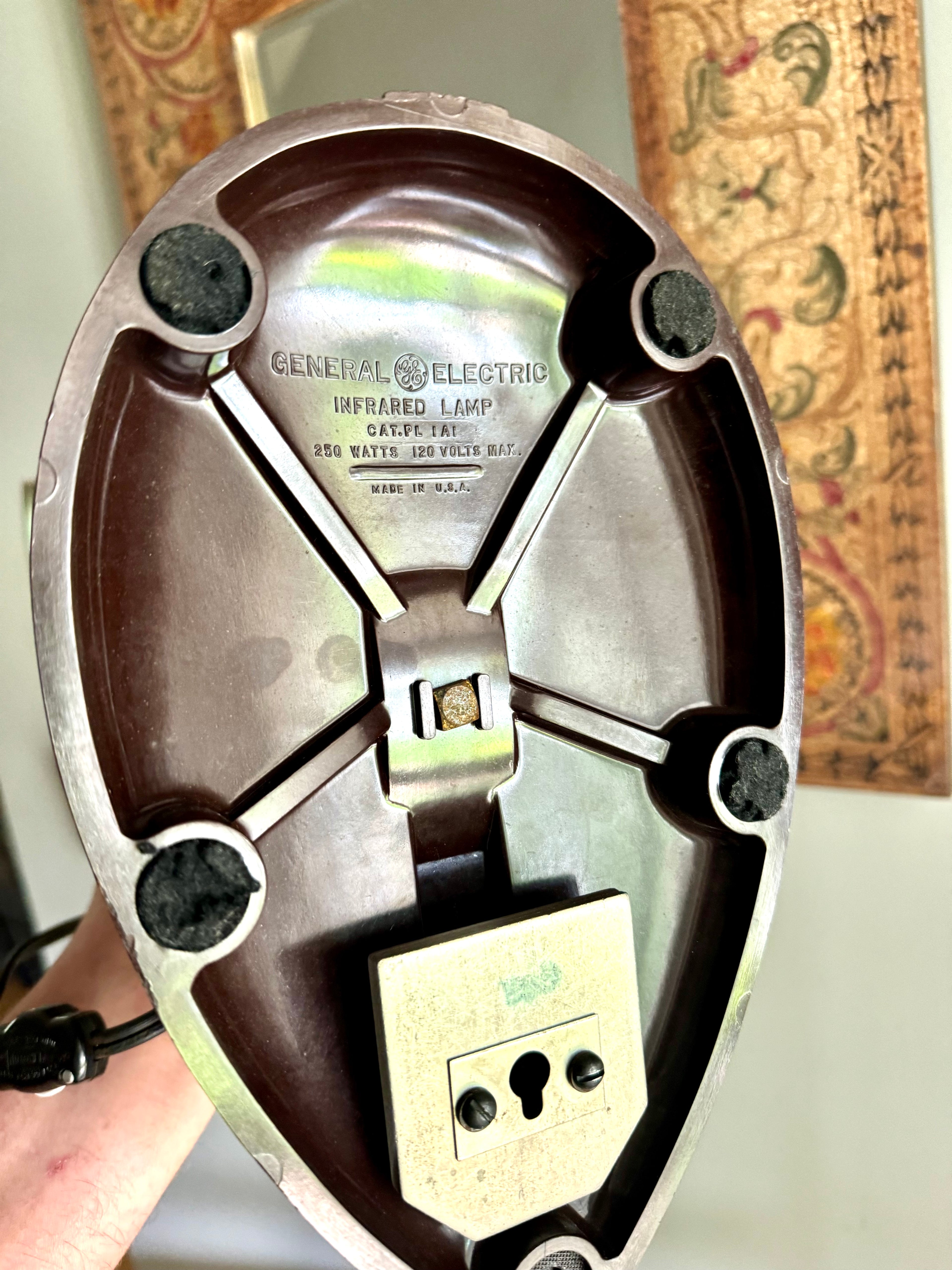 General Electric Table Lamp | General Electric Infrared Lamp | Bakelite Base Coned Shade Desk Lamp | Adjustable Drafting Lamp