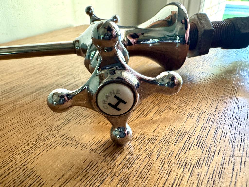 1930's Crane Chrome Gooseneck Faucet ~ Antique Crane Ceramic Button Faucet