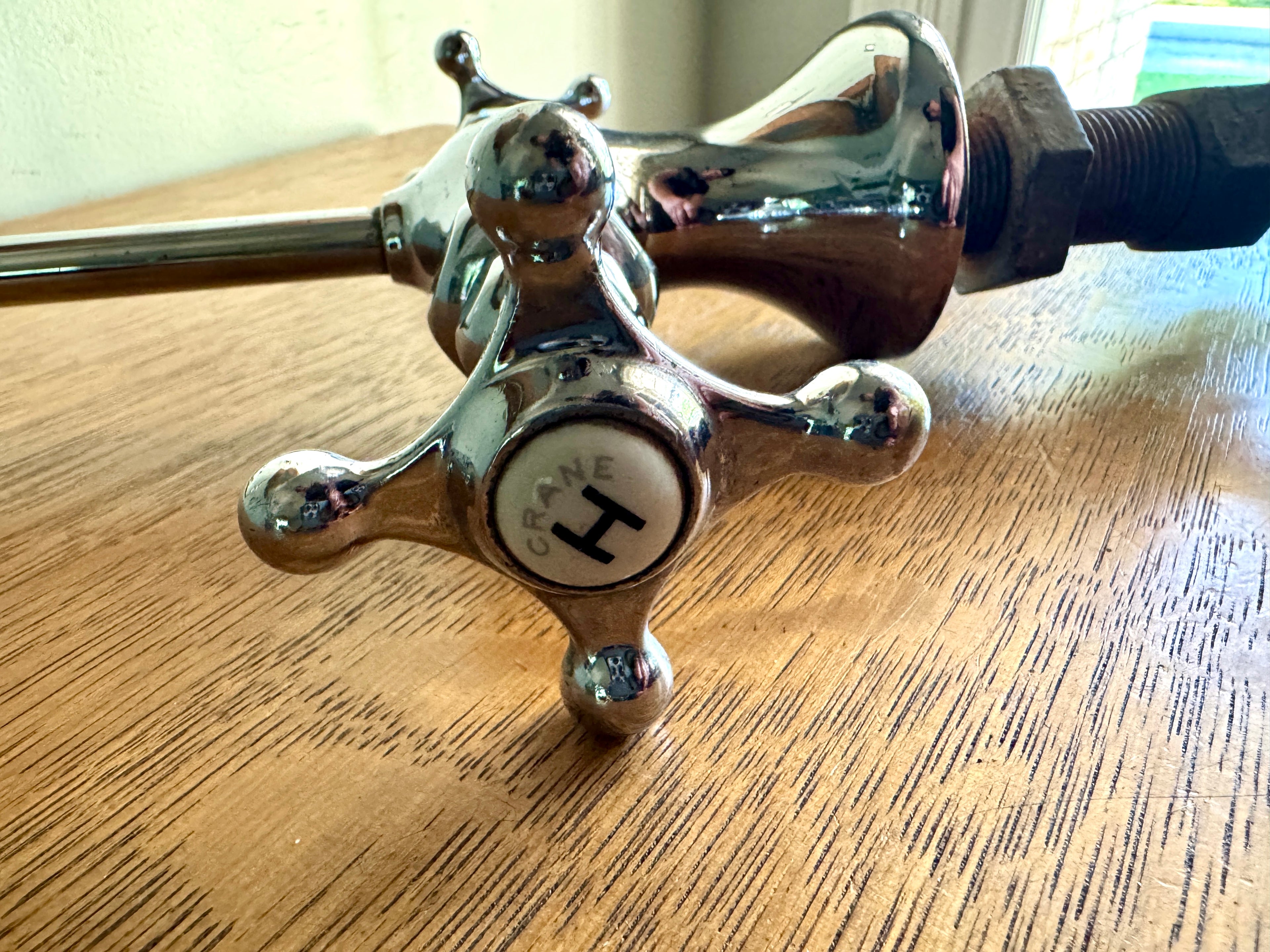 1930's Crane Chrome Gooseneck Faucet ~ Antique Crane Ceramic Button Faucet