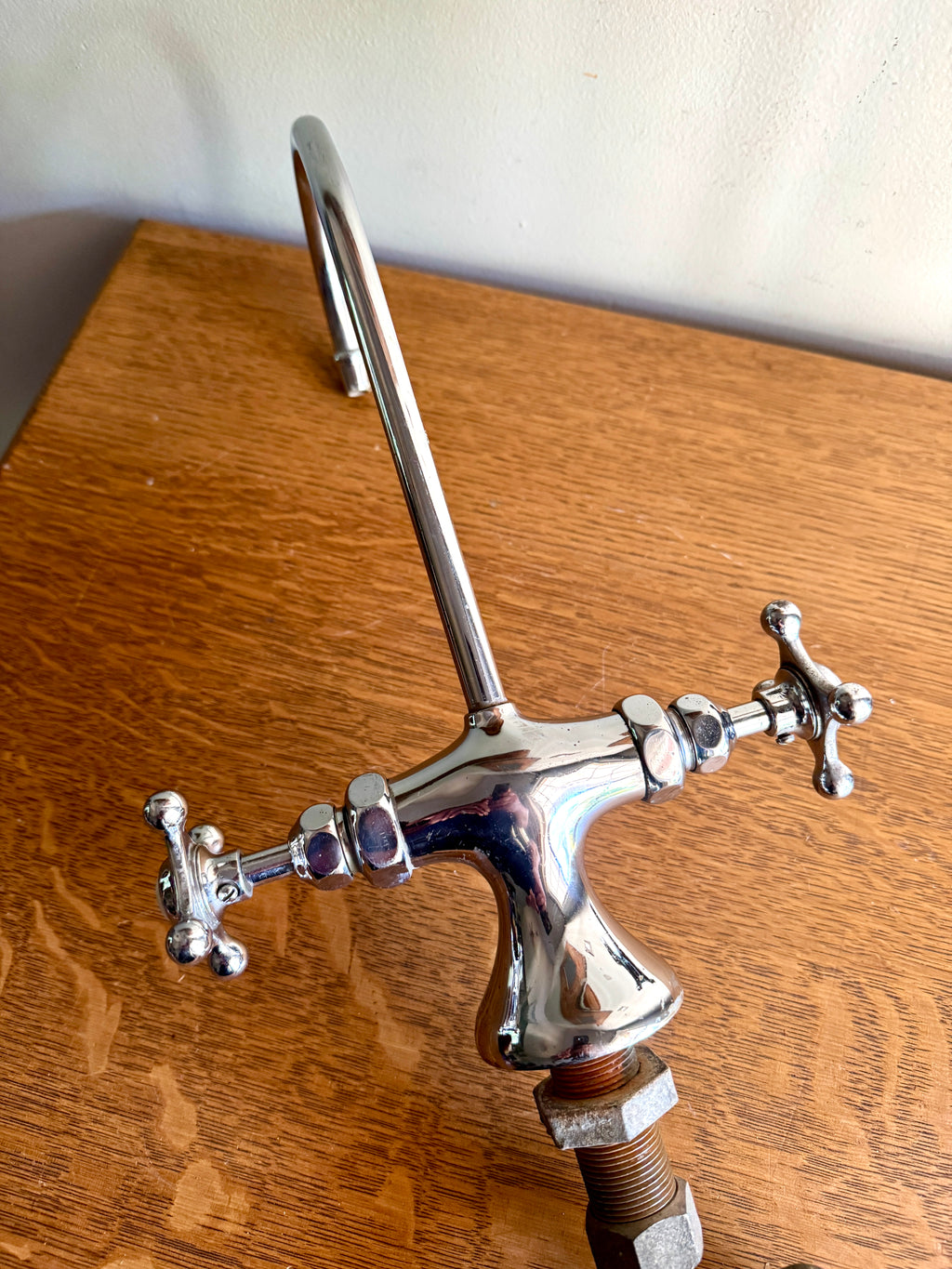 1930's Crane Chrome Gooseneck Faucet ~ Antique Crane Ceramic Button Faucet