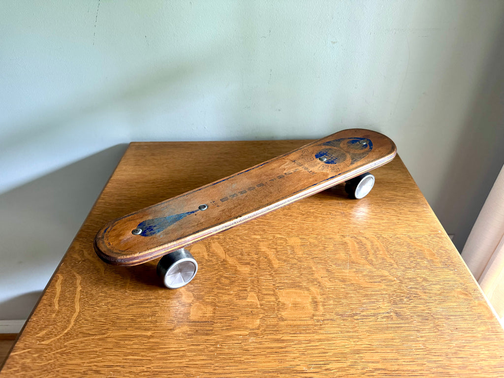Vintage Zipees Coffin Shaped Wooden Skateboard | Zipees Sidewalk Surfboard | Wood Skateboard With Metal Wheels | Vintage Wood Skateboard