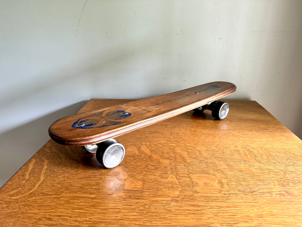 Vintage Zipees Coffin Shaped Wooden Skateboard | Zipees Sidewalk Surfboard | Wood Skateboard With Metal Wheels | Vintage Wood Skateboard
