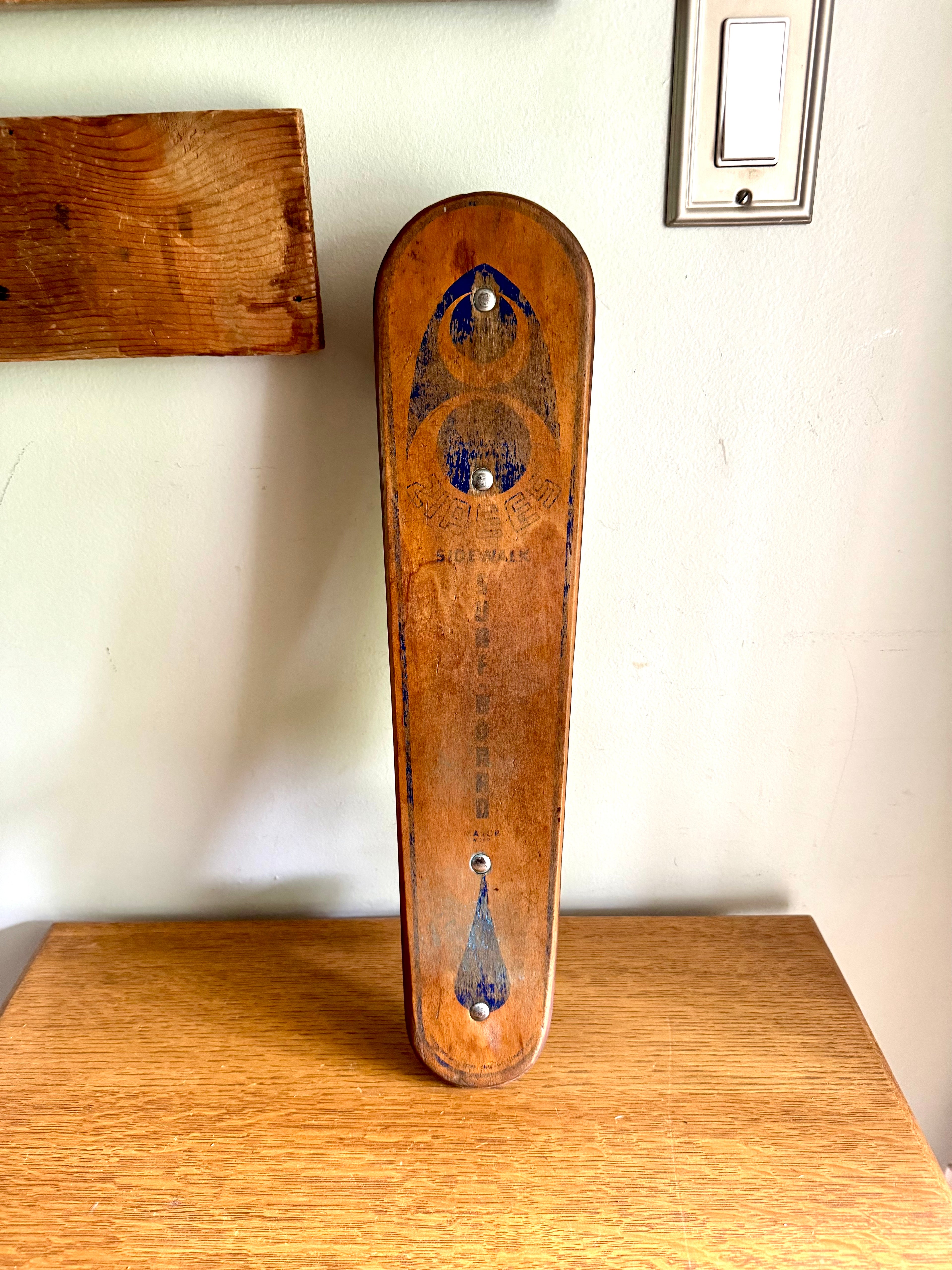 Vintage Zipees Coffin Shaped Wooden Skateboard | Zipees Sidewalk Surfboard | Wood Skateboard With Metal Wheels | Vintage Wood Skateboard