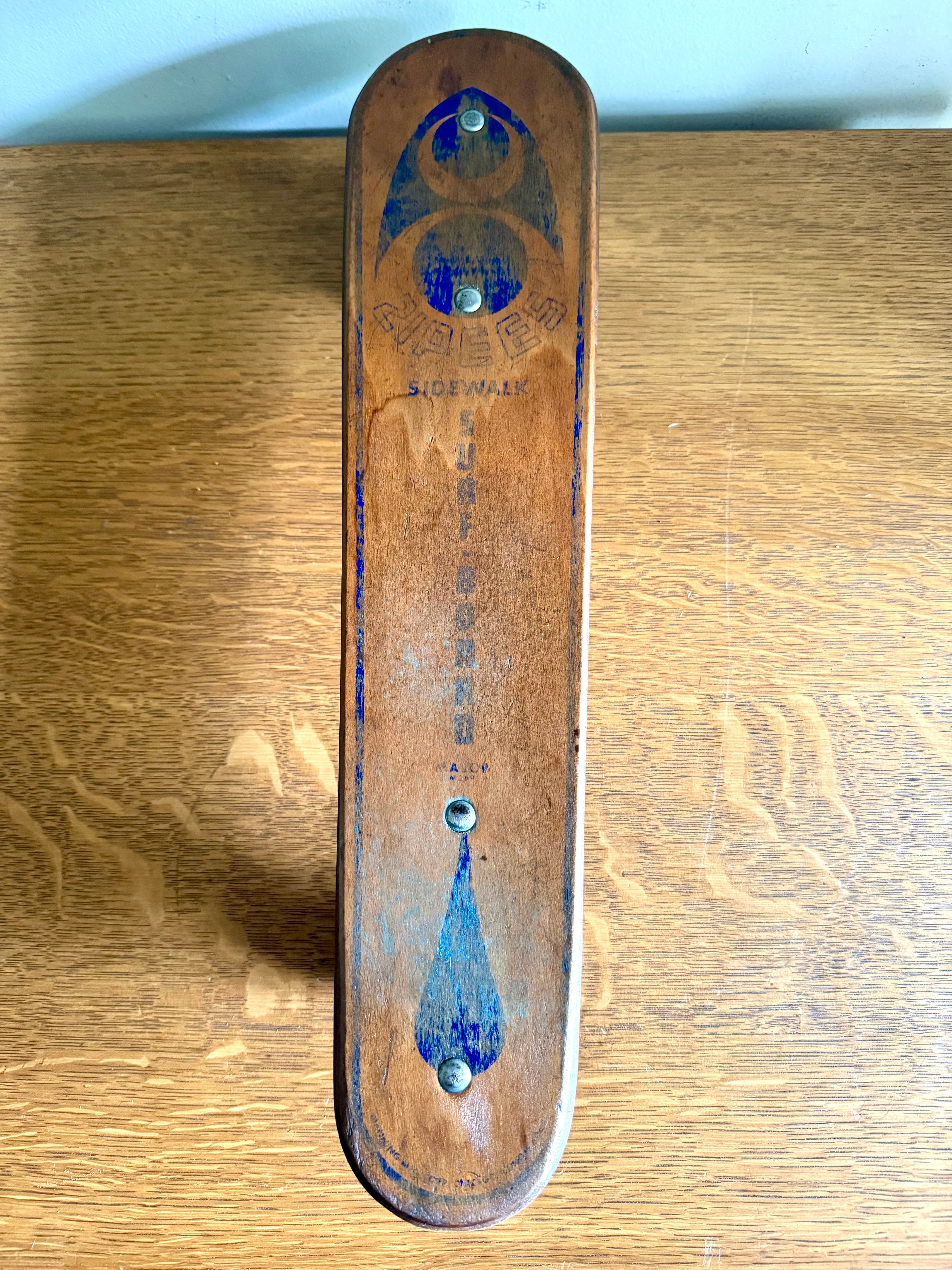 Vintage Zipees Coffin Shaped Wooden Skateboard | Zipees Sidewalk Surfboard | Wood Skateboard With Metal Wheels | Vintage Wood Skateboard