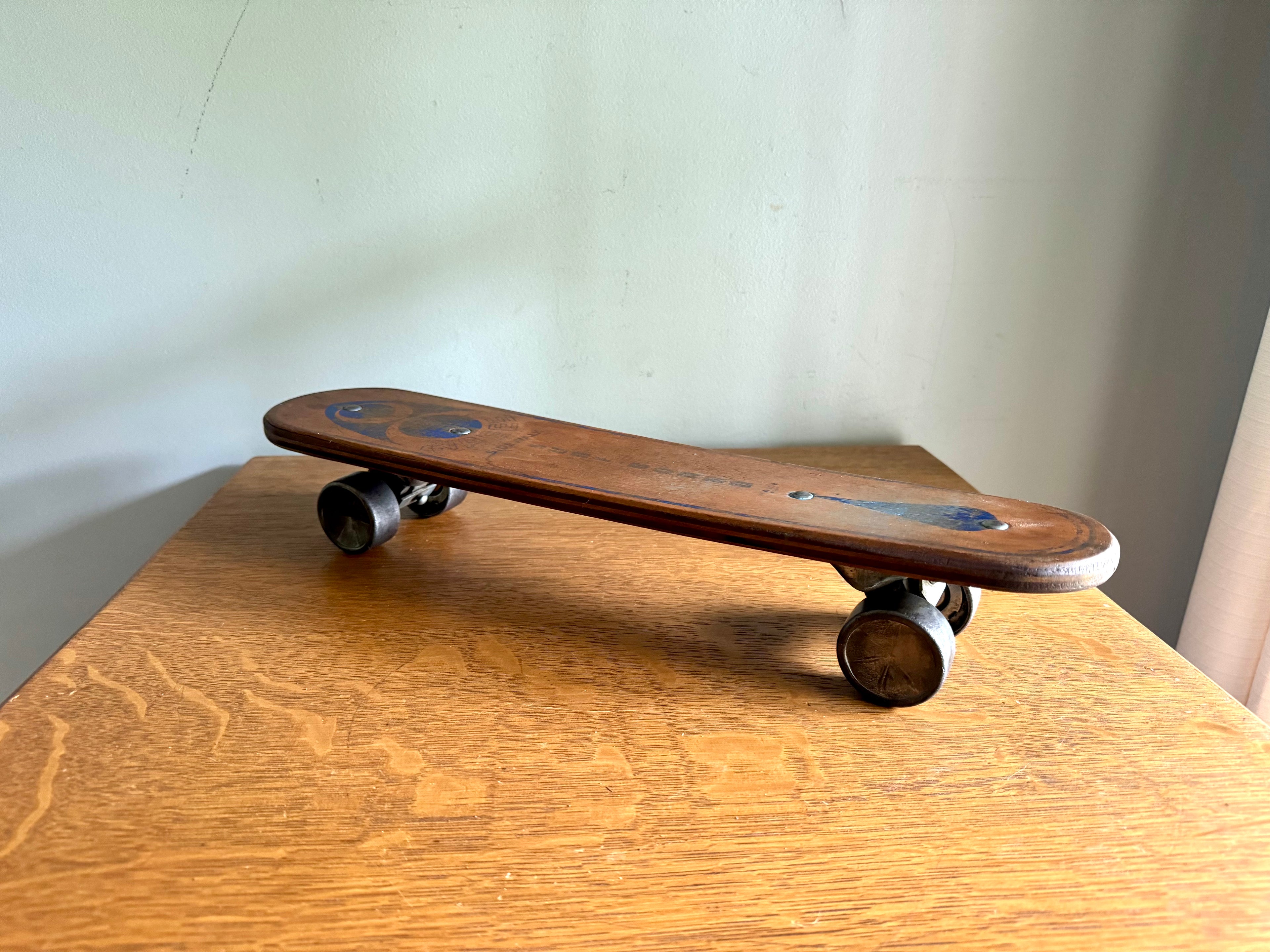 Vintage Zipees Coffin Shaped Wooden Skateboard | Zipees Sidewalk Surfboard | Wood Skateboard With Metal Wheels | Vintage Wood Skateboard