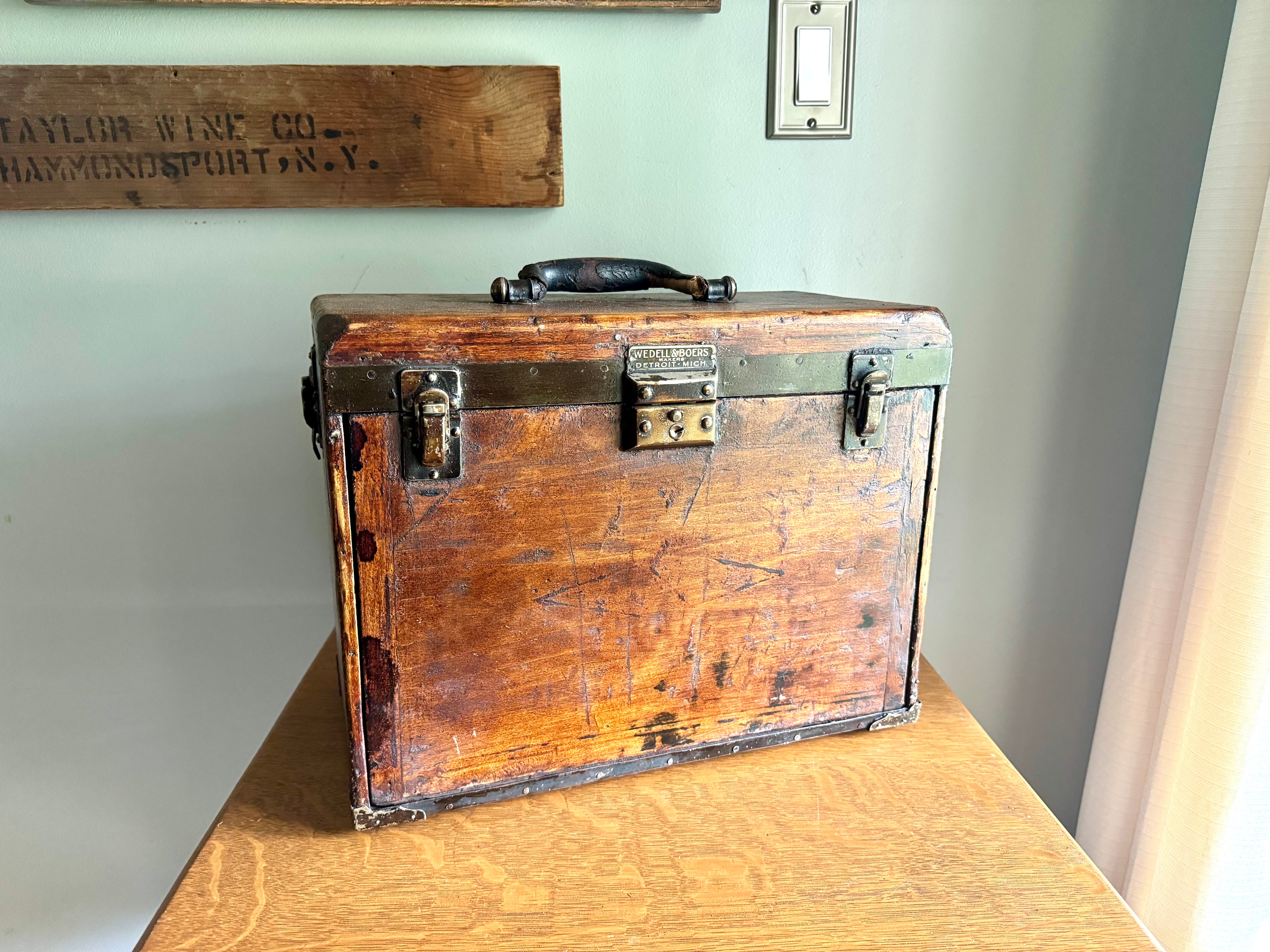 Wedell & Boers Machinist Tool Chest | Antique Wooden Tool Chest | Oak Journeyman Chest | 7 Drawer Wood Toolbox | Wood Toolbox