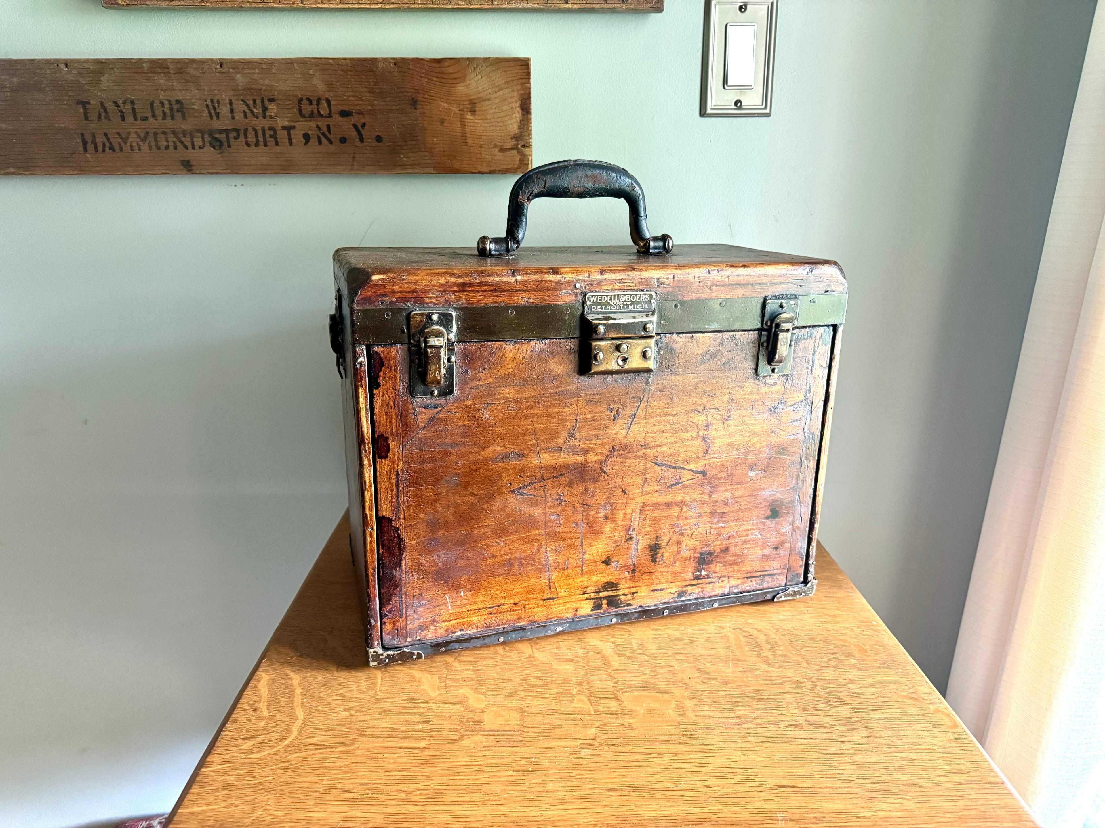 Wedell & Boers Machinist Tool Chest | Antique Wooden Tool Chest | Oak Journeyman Chest | 7 Drawer Wood Toolbox | Wood Toolbox