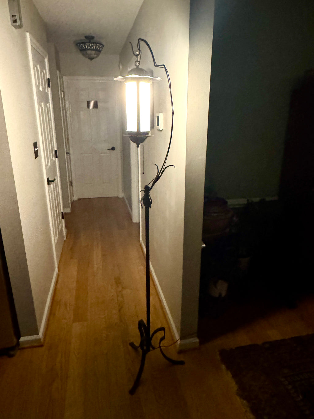 Early 1900's Wrought Iron Spanish Revival Style Floor Lamp ~ Tudor Revival Distressed Metal Floor Lamp