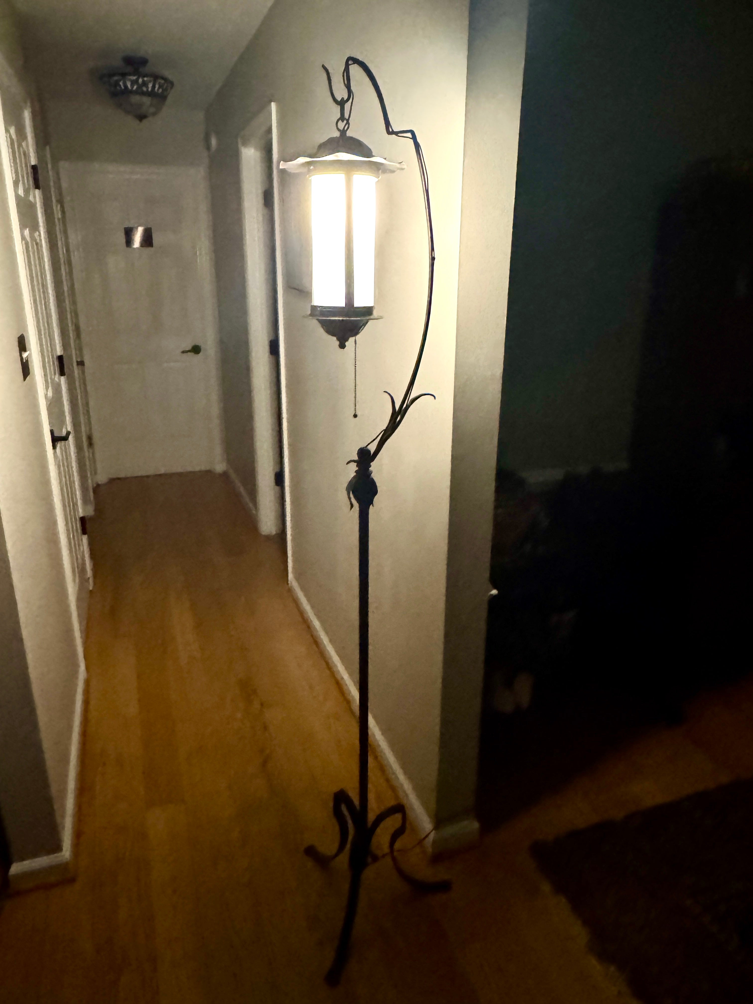 Early 1900's Wrought Iron Spanish Revival Style Floor Lamp ~ Tudor Revival Distressed Metal Floor Lamp