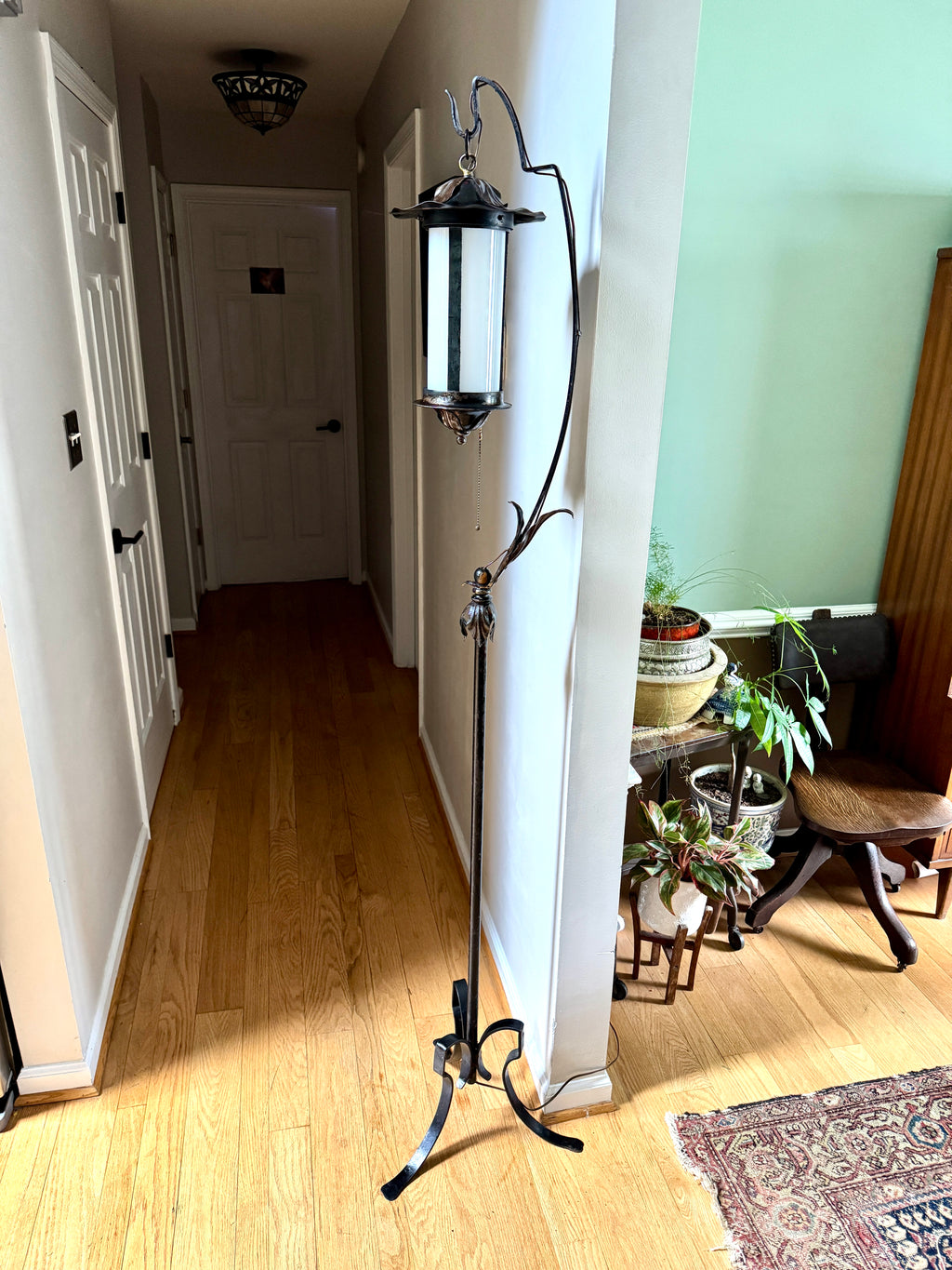 Early 1900's Wrought Iron Spanish Revival Style Floor Lamp ~ Tudor Revival Distressed Metal Floor Lamp