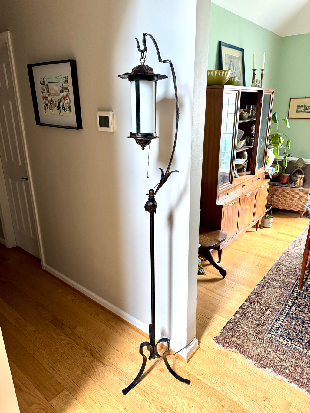 Early 1900's Wrought Iron Spanish Revival Style Floor Lamp ~ Tudor Revival Distressed Metal Floor Lamp