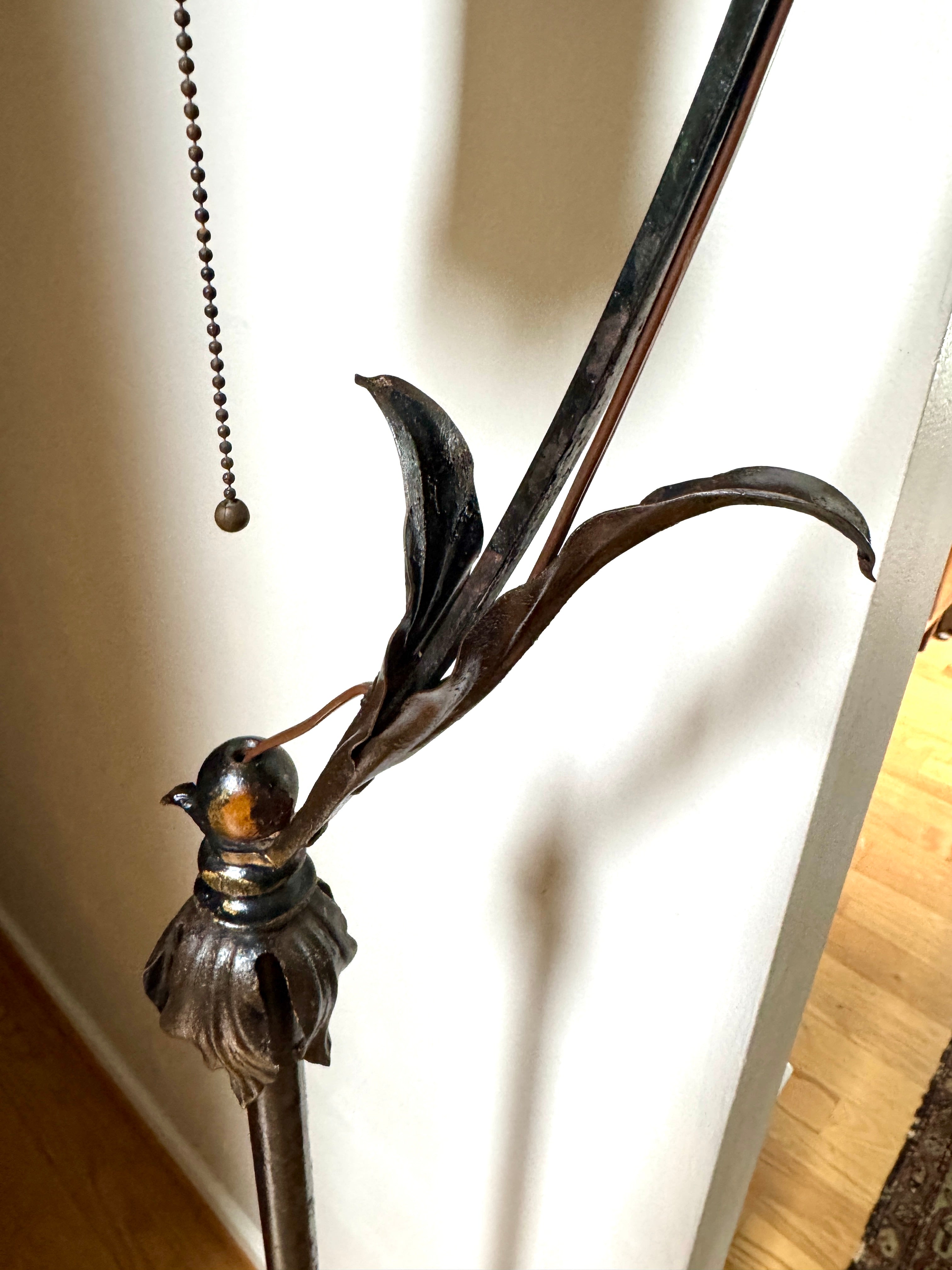 Early 1900's Wrought Iron Spanish Revival Style Floor Lamp ~ Tudor Revival Distressed Metal Floor Lamp