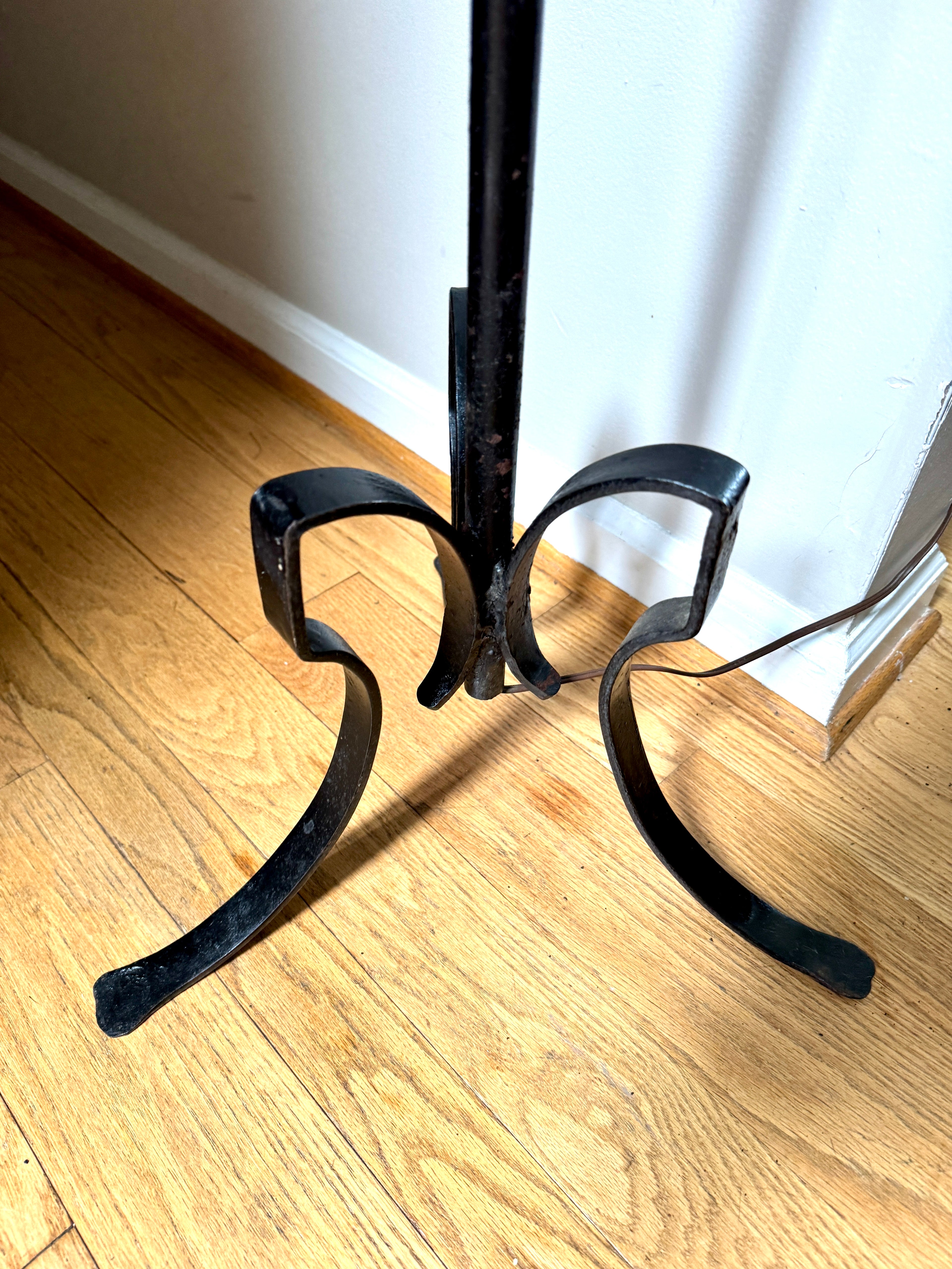 Early 1900's Wrought Iron Spanish Revival Style Floor Lamp ~ Tudor Revival Distressed Metal Floor Lamp