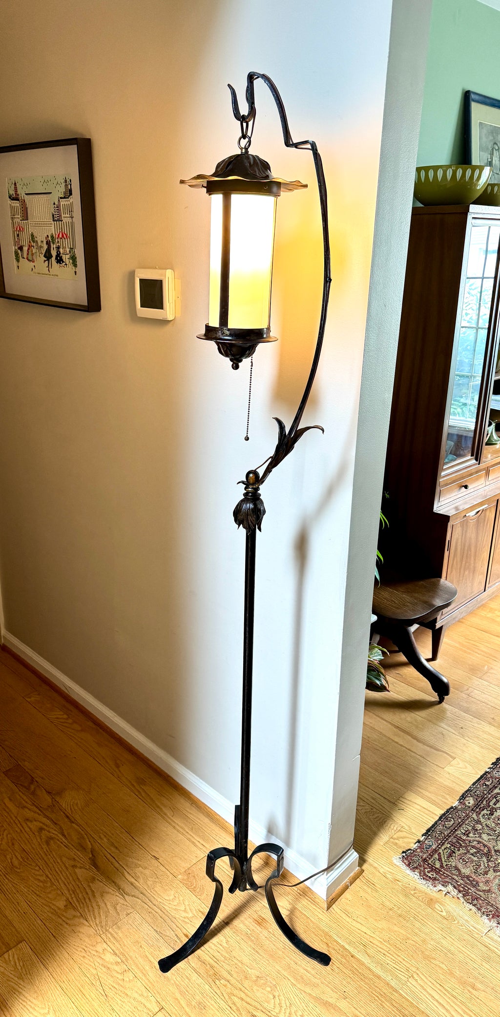 Early 1900's Wrought Iron Spanish Revival Style Floor Lamp ~ Tudor Revival Distressed Metal Floor Lamp