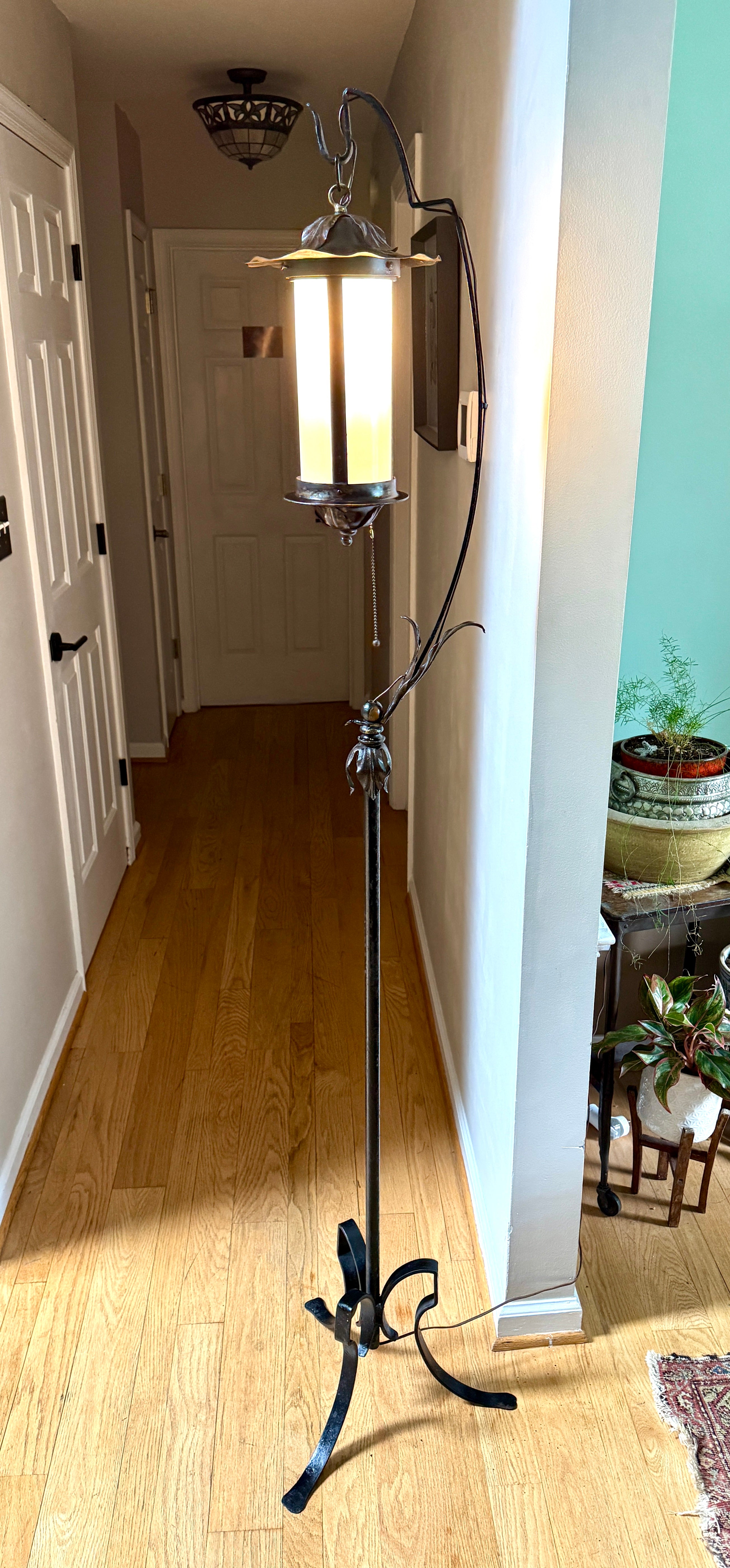 Early 1900's Wrought Iron Spanish Revival Style Floor Lamp ~ Tudor Revival Distressed Metal Floor Lamp
