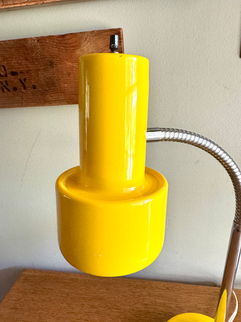 Vintage Yellow Metal Gooseneck Desk Lamp | Tenon Design MCM Gooseneck Desk Lamp