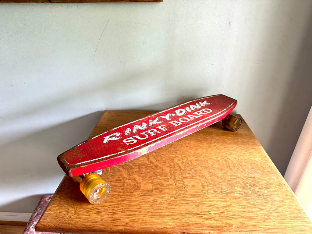 Vintage Rinky-Dink Surf Board | 1960's Skateboard | Super Grip Sport Fun Wheels  | Red Rinky-Dink 24" Skateboard