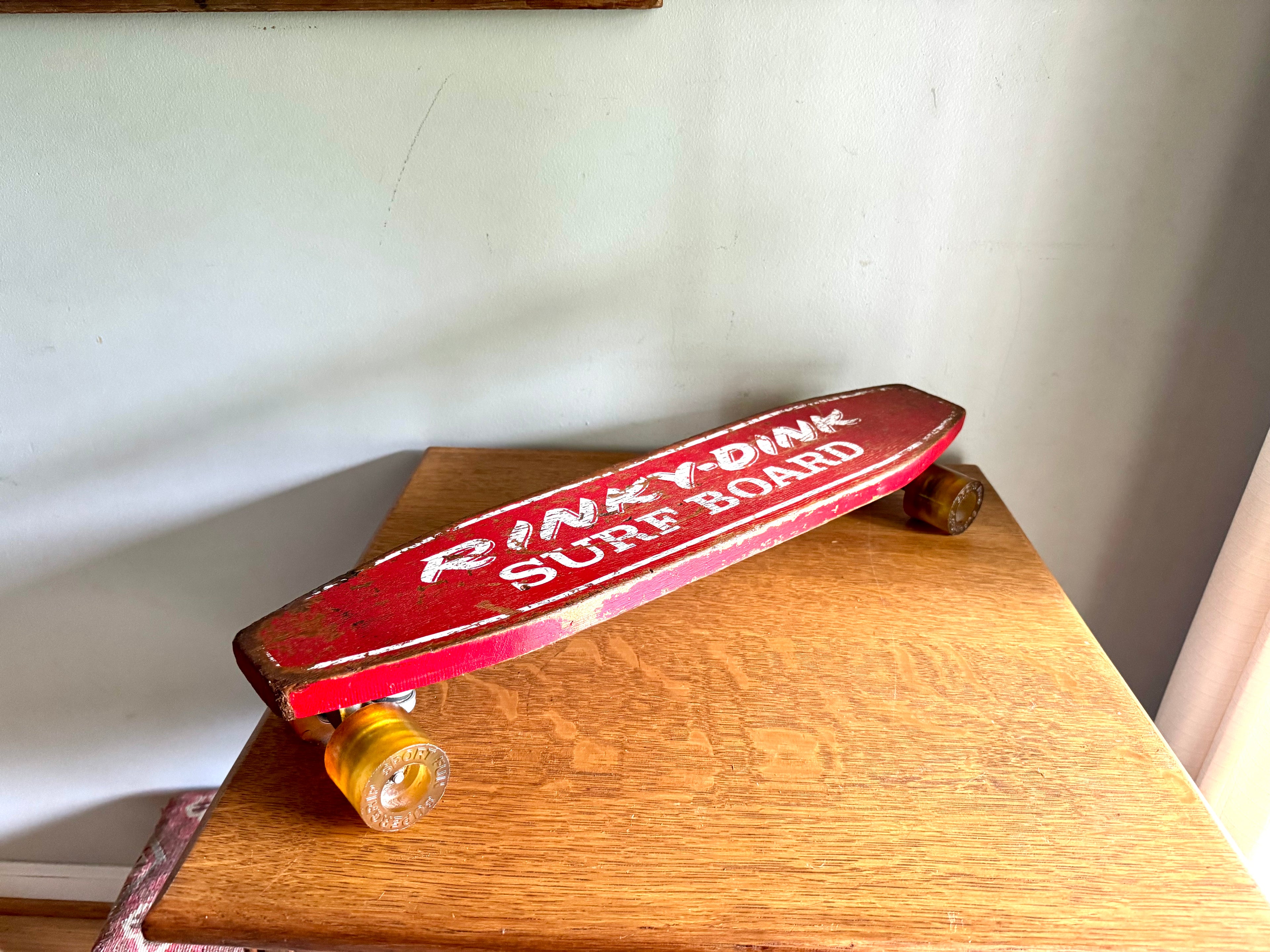 Vintage Rinky-Dink Surf Board | 1960's Skateboard | Super Grip Sport Fun Wheels  | Red Rinky-Dink 24" Skateboard